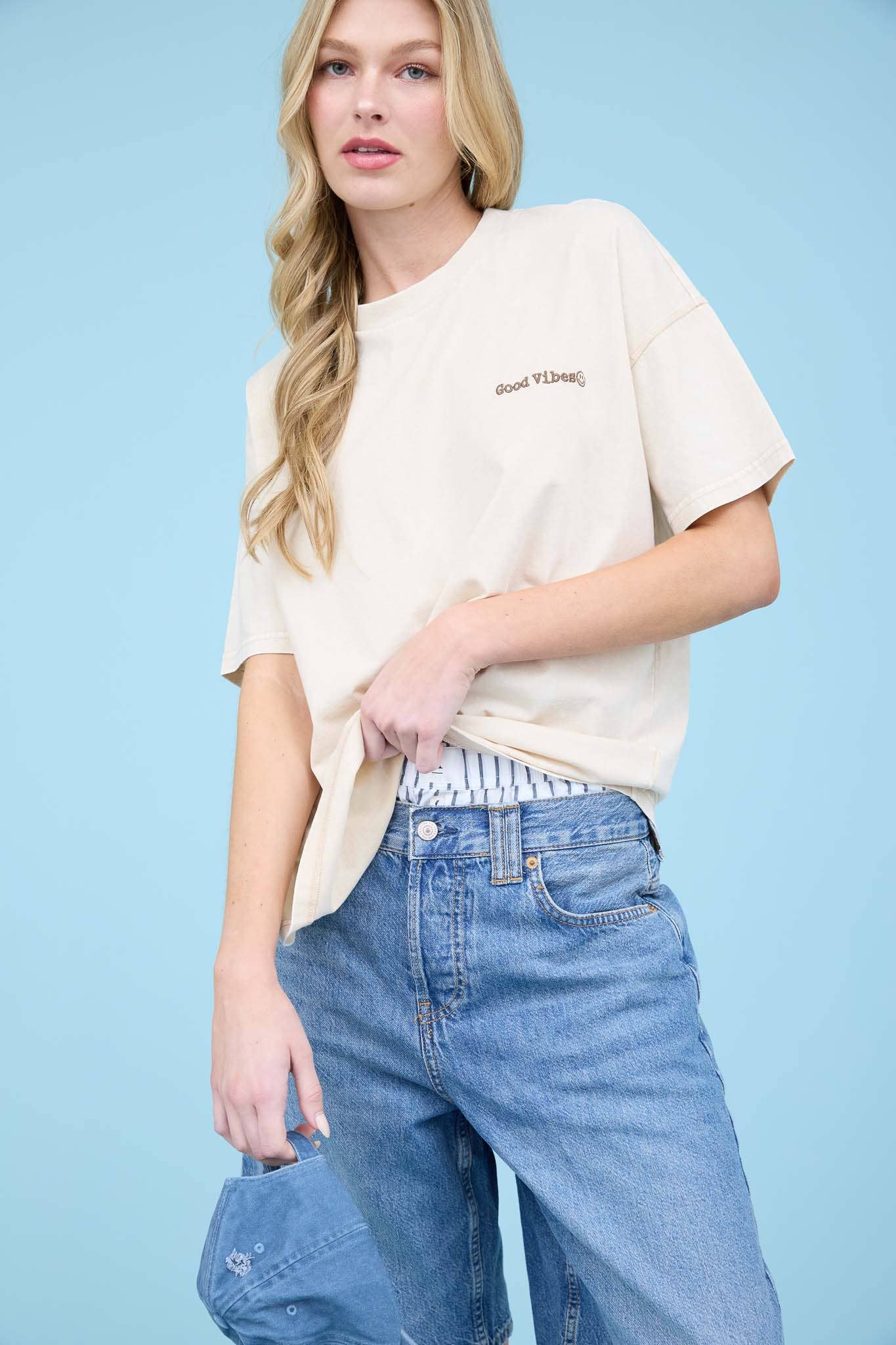 Good Vibes Washed Knit T-Shirt