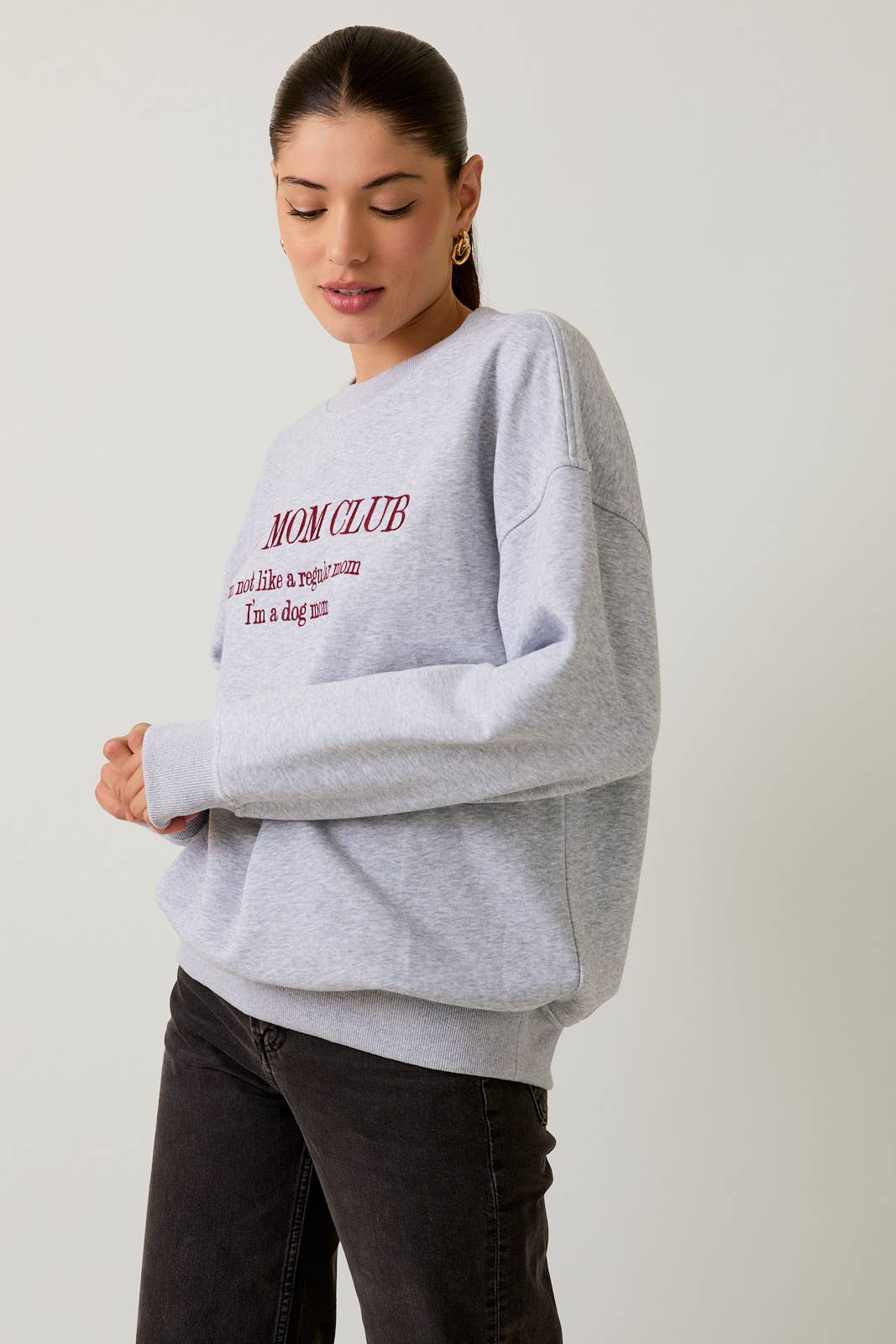 Dog Mom Embroidered Fleece Sweatshirt