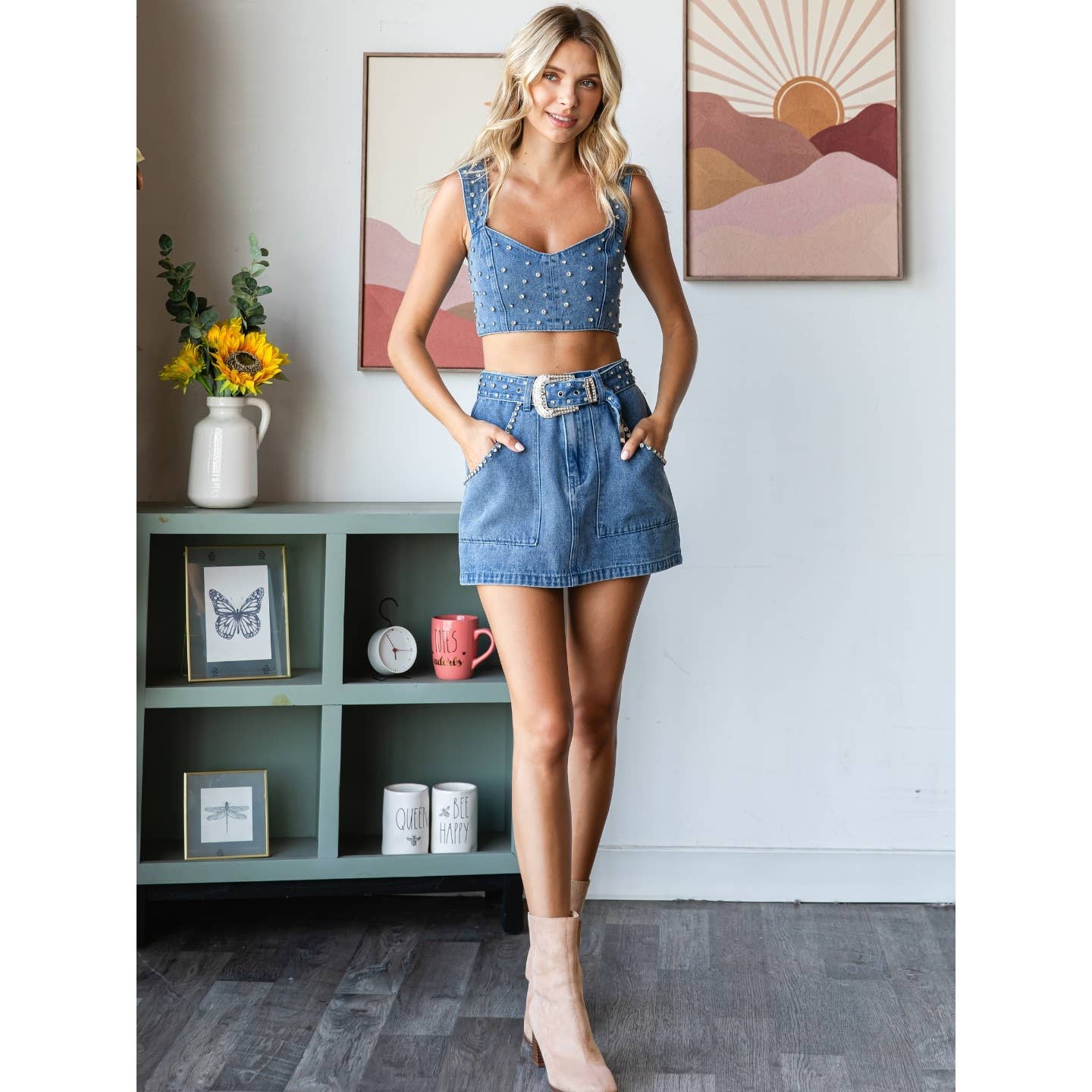 Rhinestone Denim Tank Top