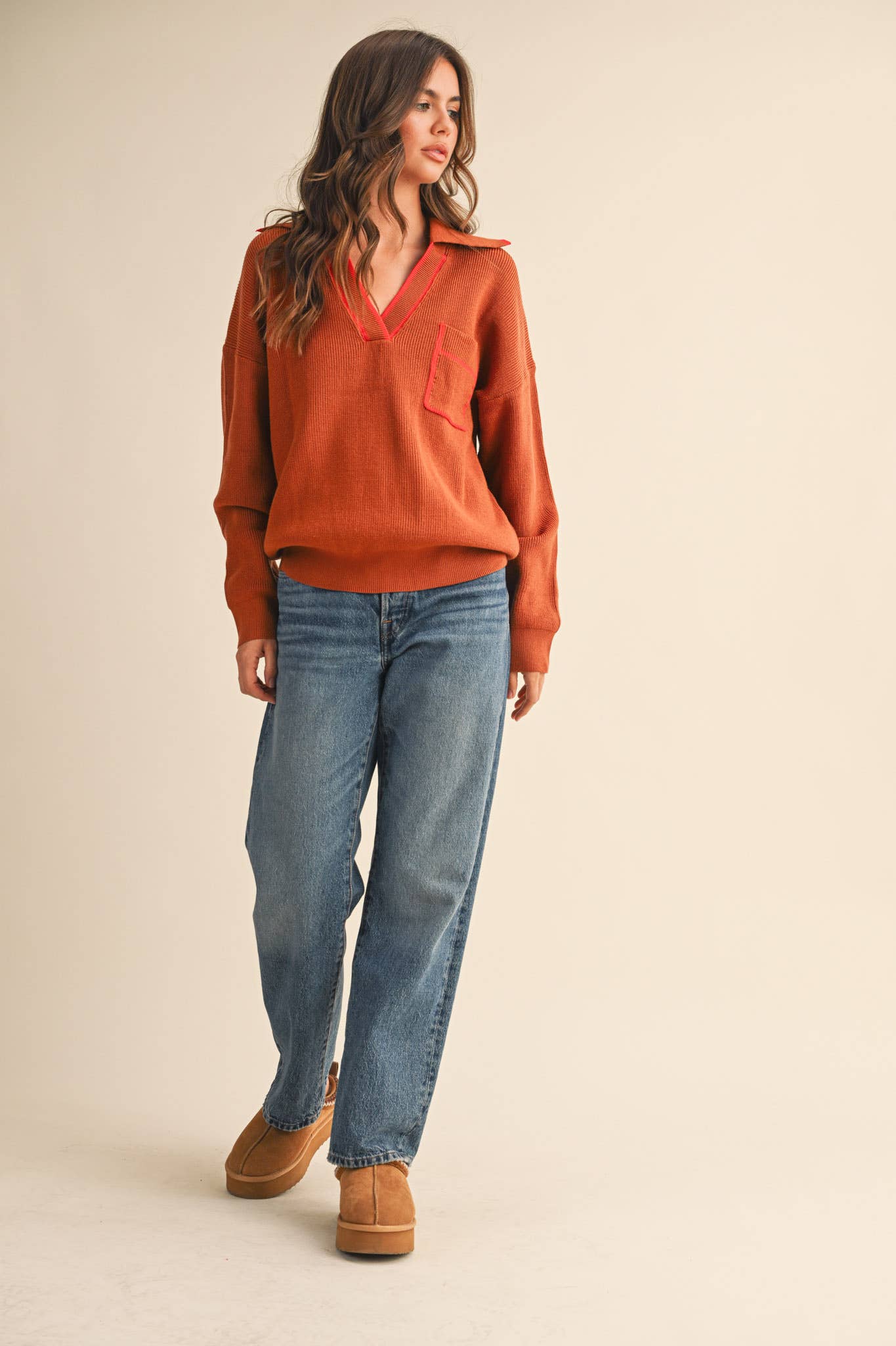 Ribbed Collared Sweater