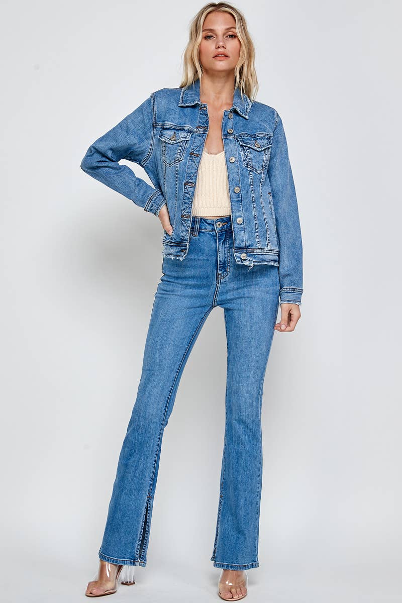 Betty Fitted Raw Hem Denim Jacket