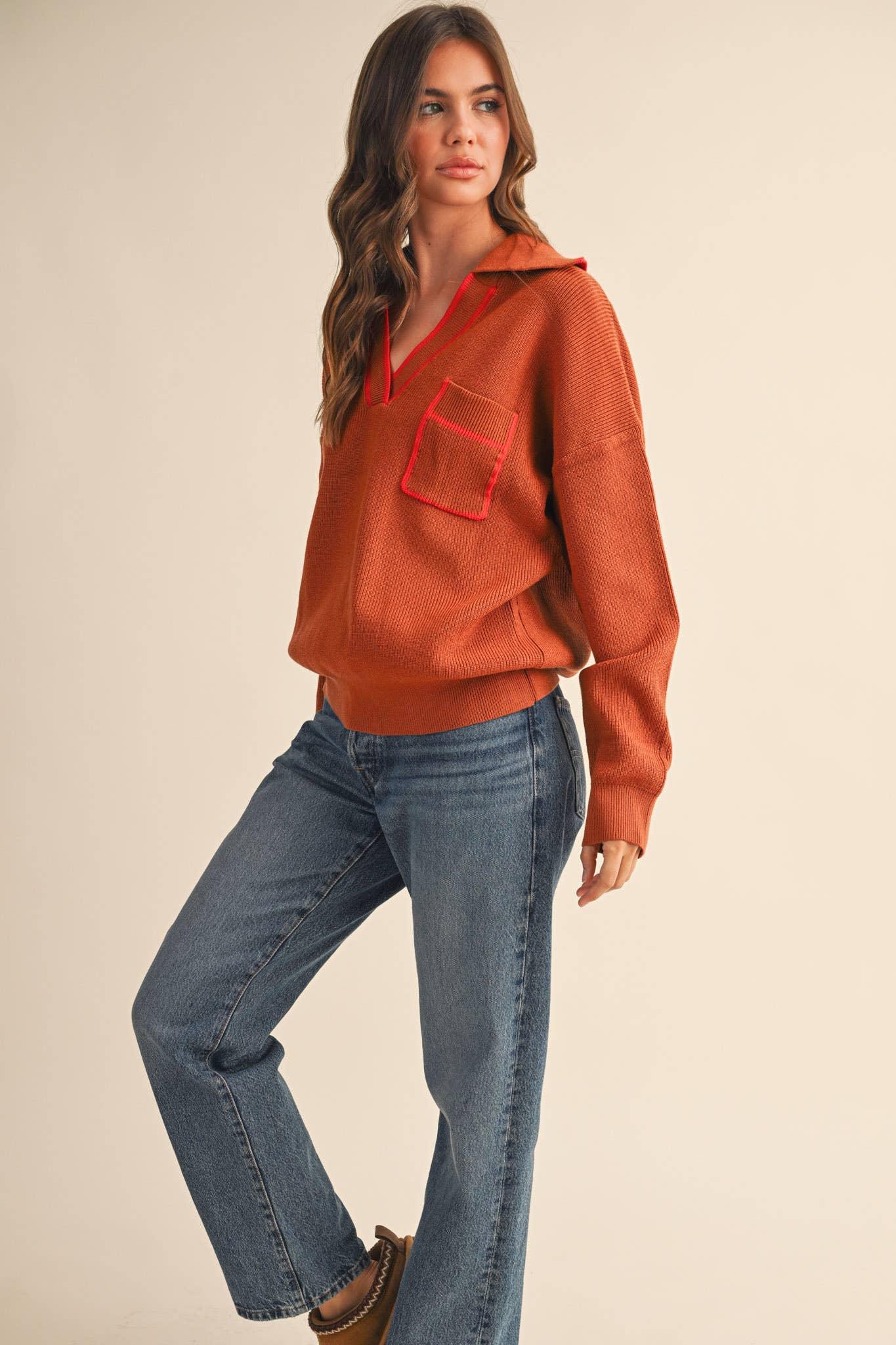 Ribbed Collared Sweater