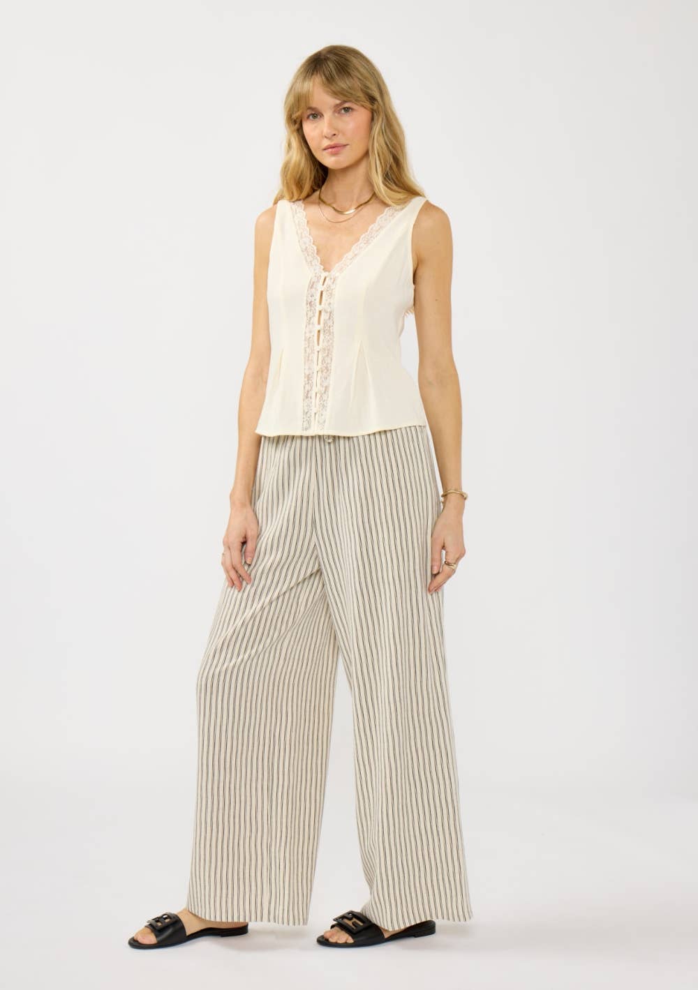 Lace Trim Button Front Top