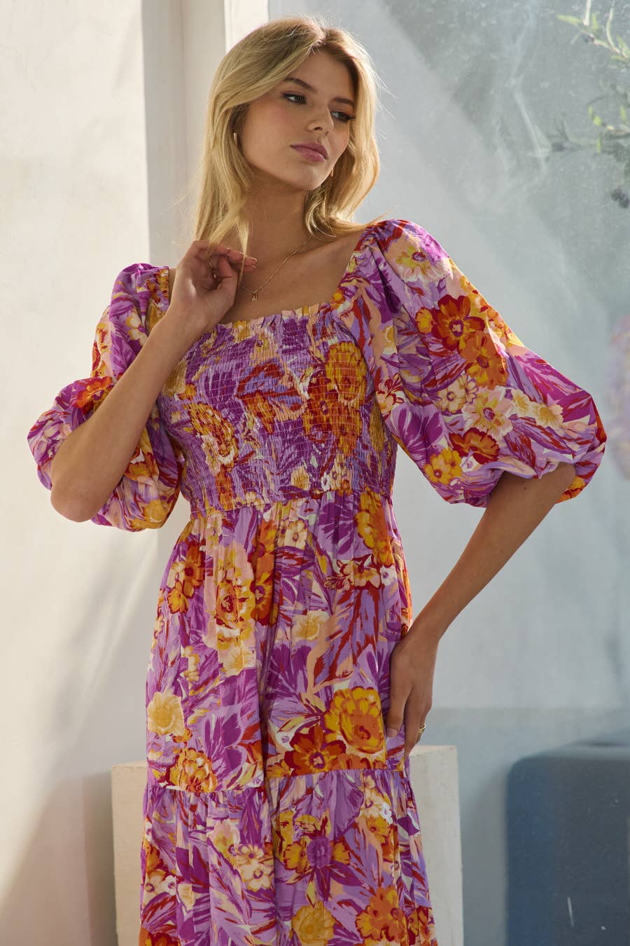 Rose Bubble Sleeve Maxi