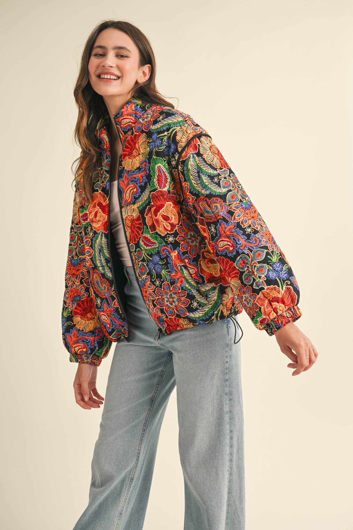 Floral Puff Bomber Jacket