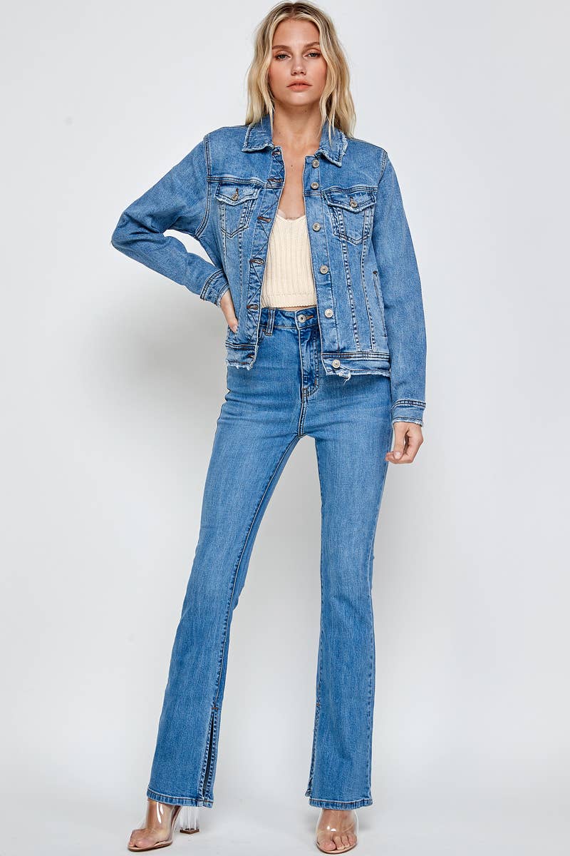 Betty Fitted Raw Hem Denim Jacket
