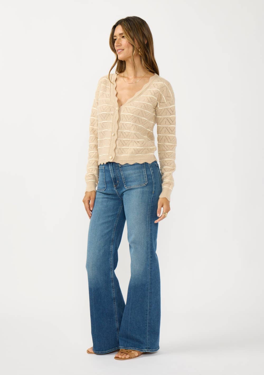 Tawny Stripe Pointelle Cardigan