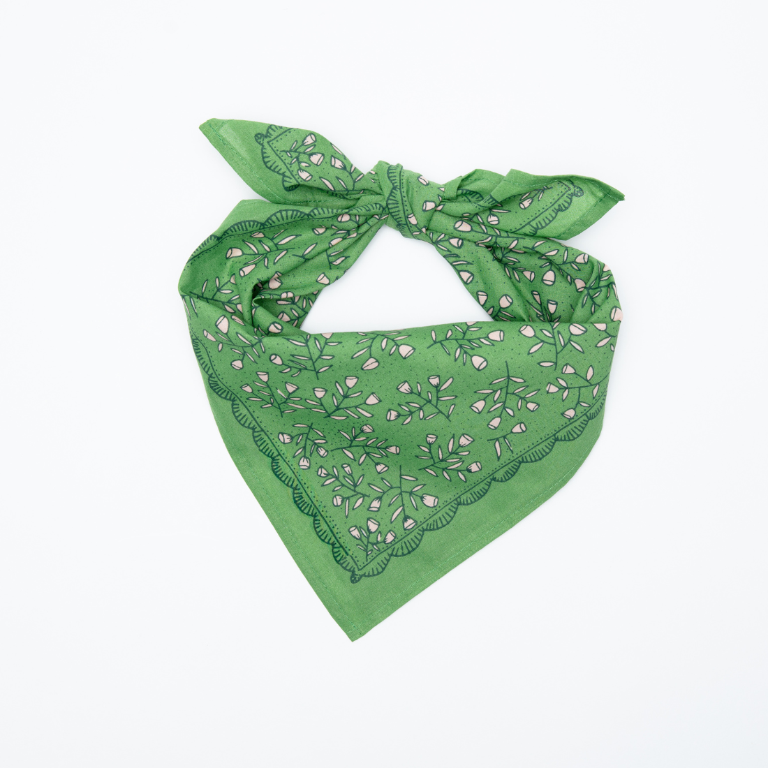 Posey Bandana – Kelly Green & Beige Floral