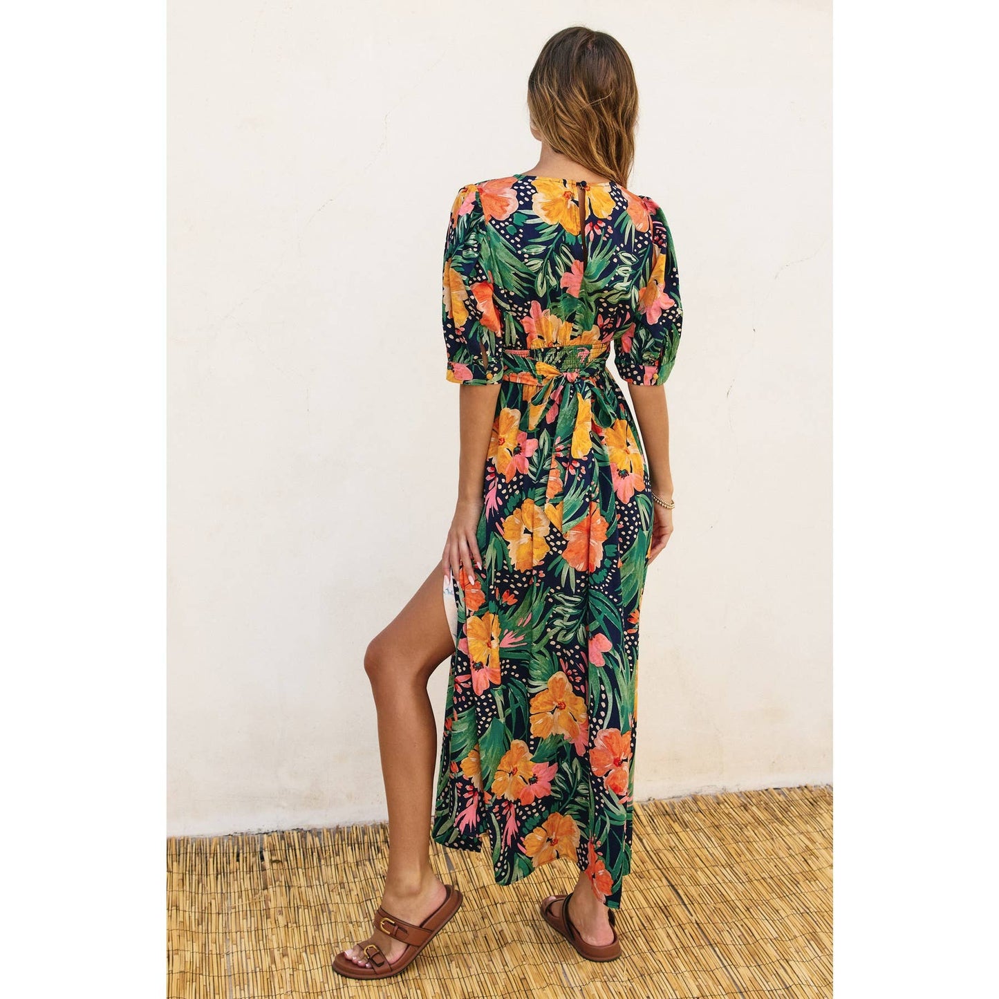 Hibiscus Surplice Slit Maxi Dress