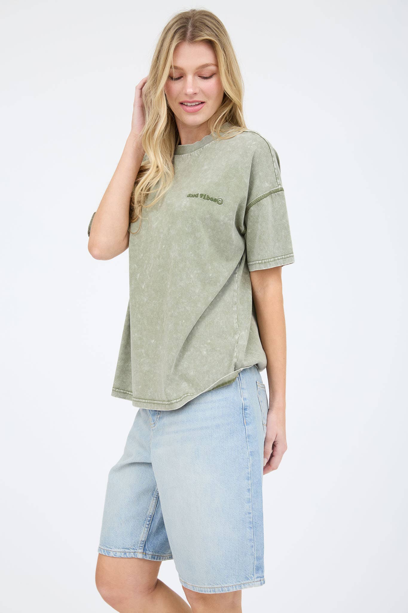 Good Vibes Washed Knit T-Shirt