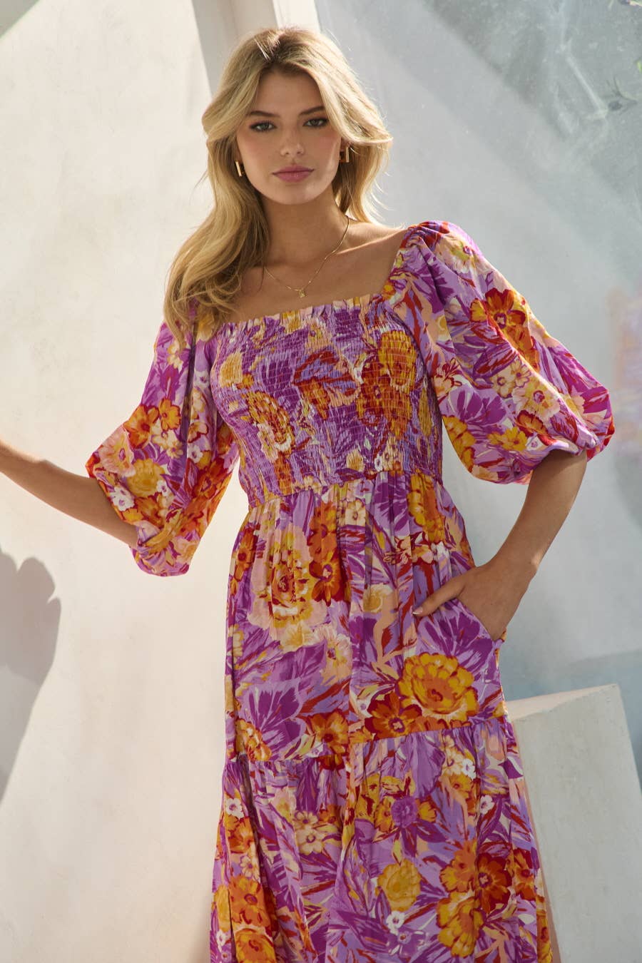 Rose Bubble Sleeve Maxi