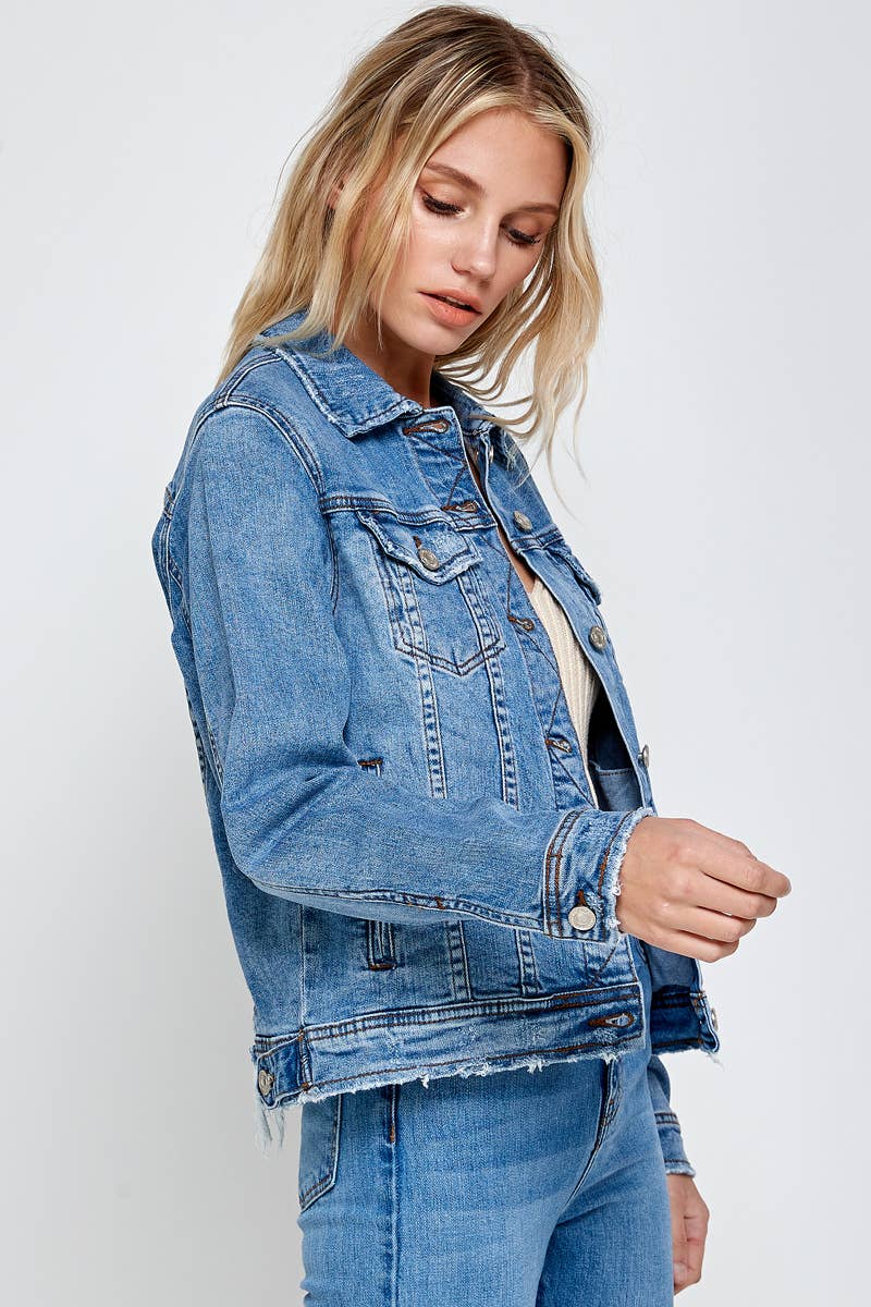 Betty Fitted Raw Hem Denim Jacket