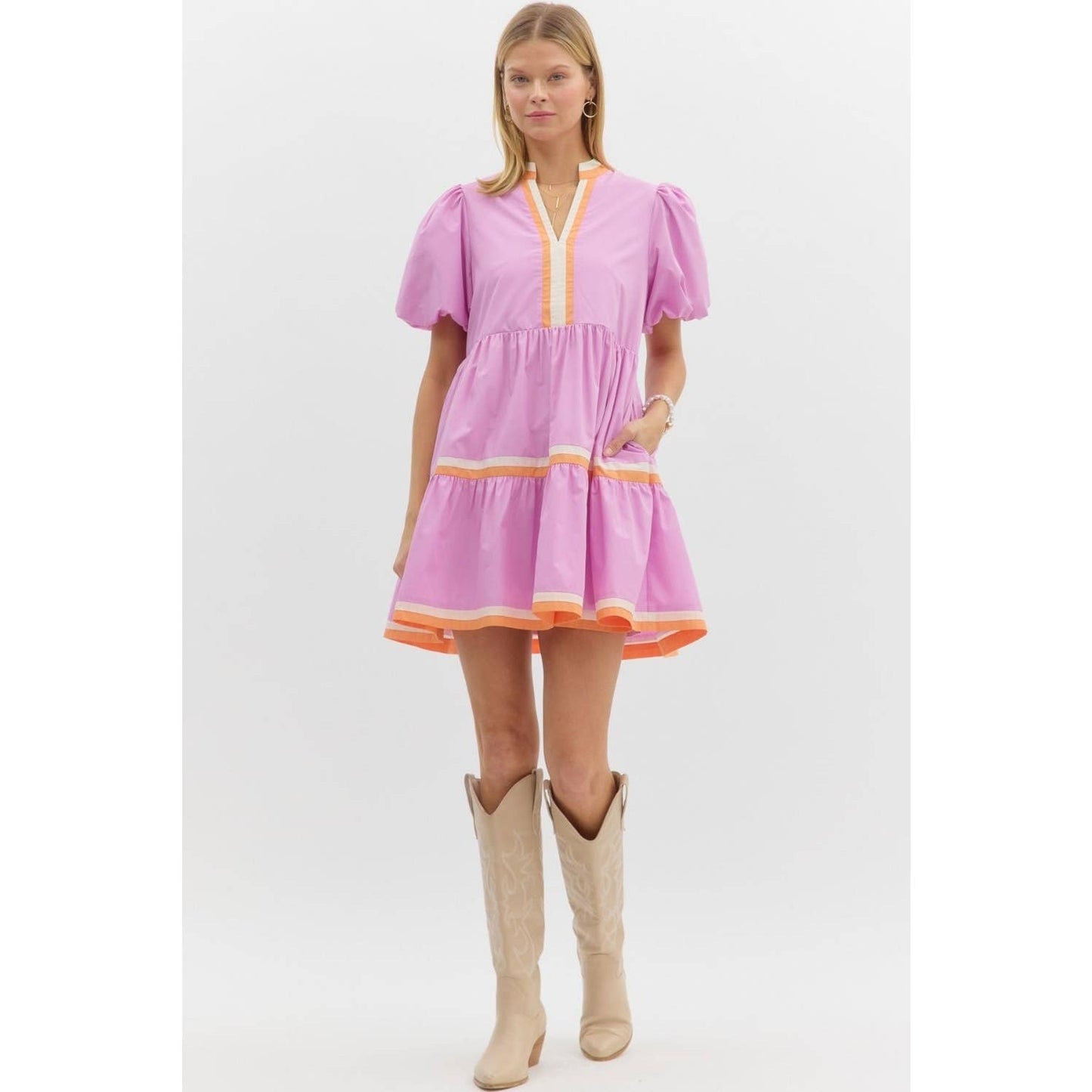 Marcy V-Neck Bubble Mini Dress