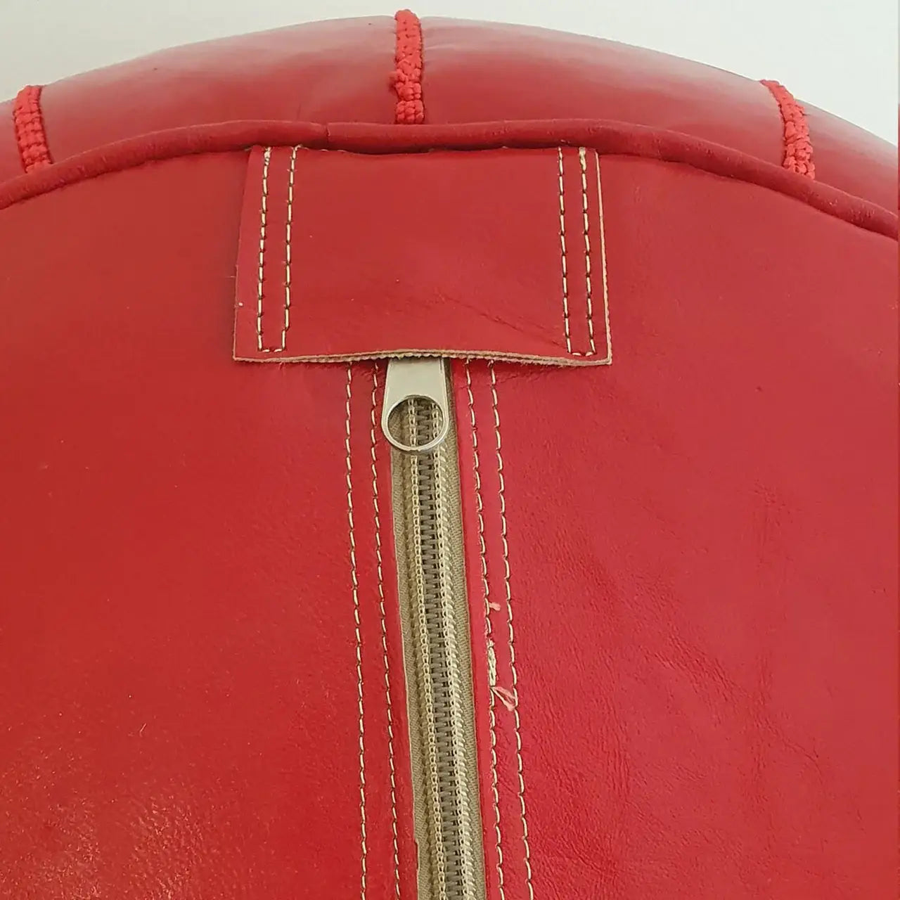 Handcrafted Red Moroccan Leather Pouf Unfilled