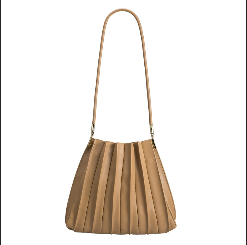 Carrie Taupe Pleated Vegan Shoulder Bag