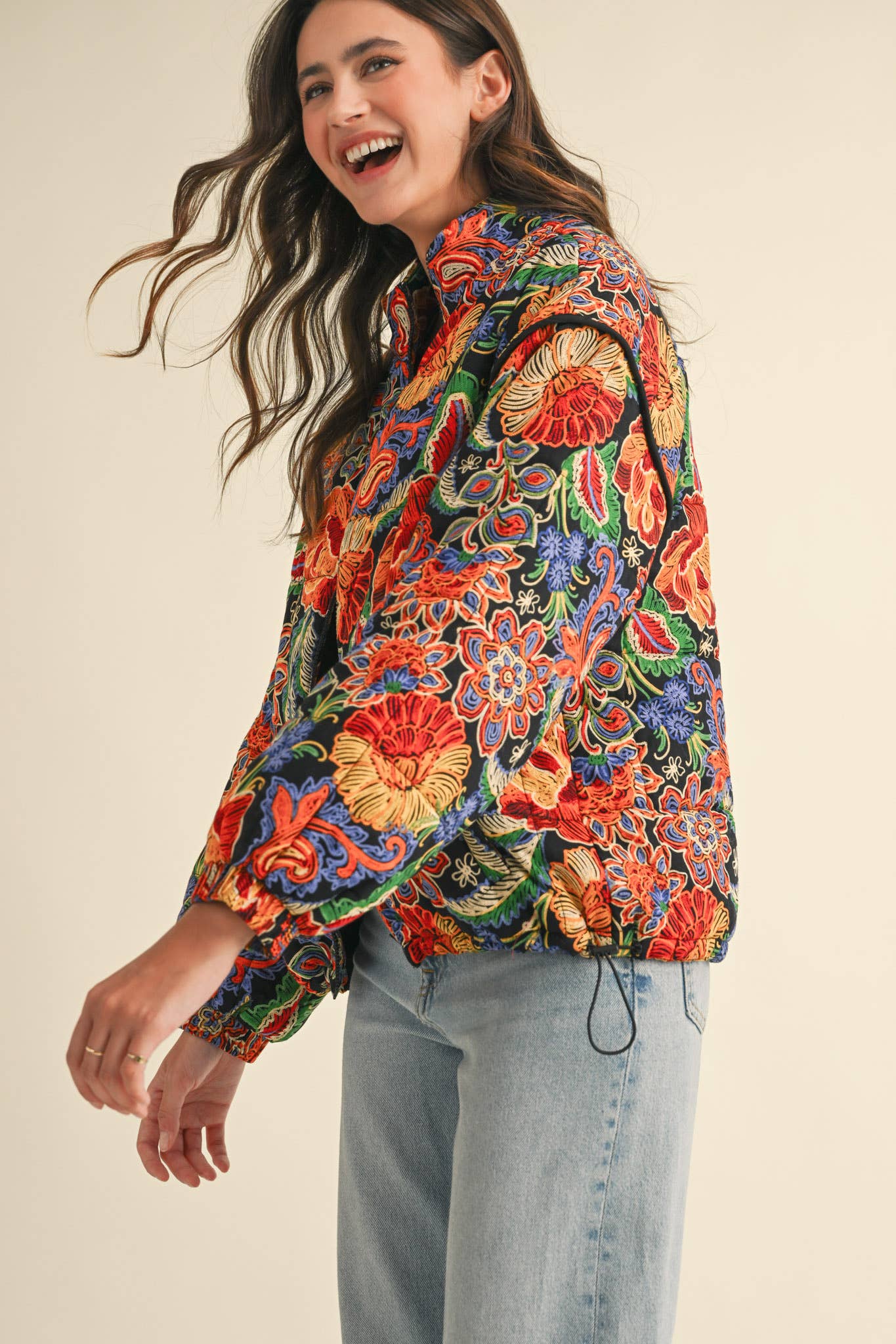 Floral Puff Bomber Jacket