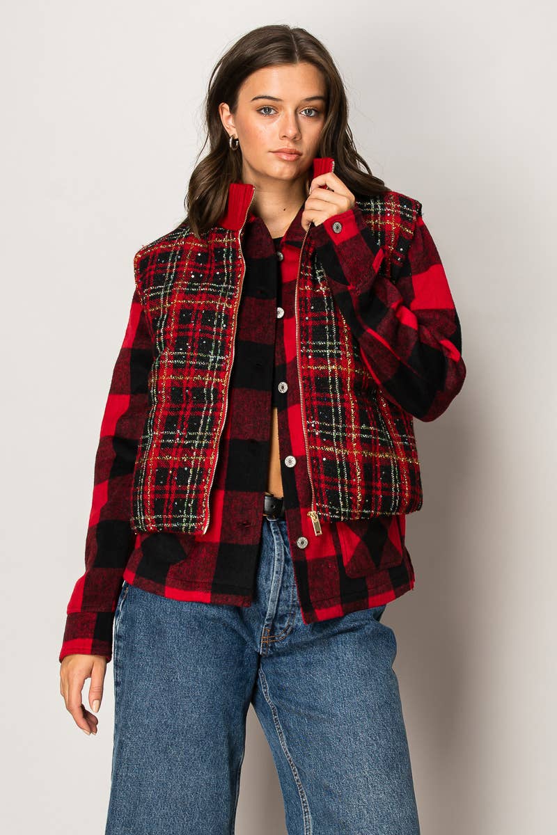 Noel Sparkle Plaid Vest