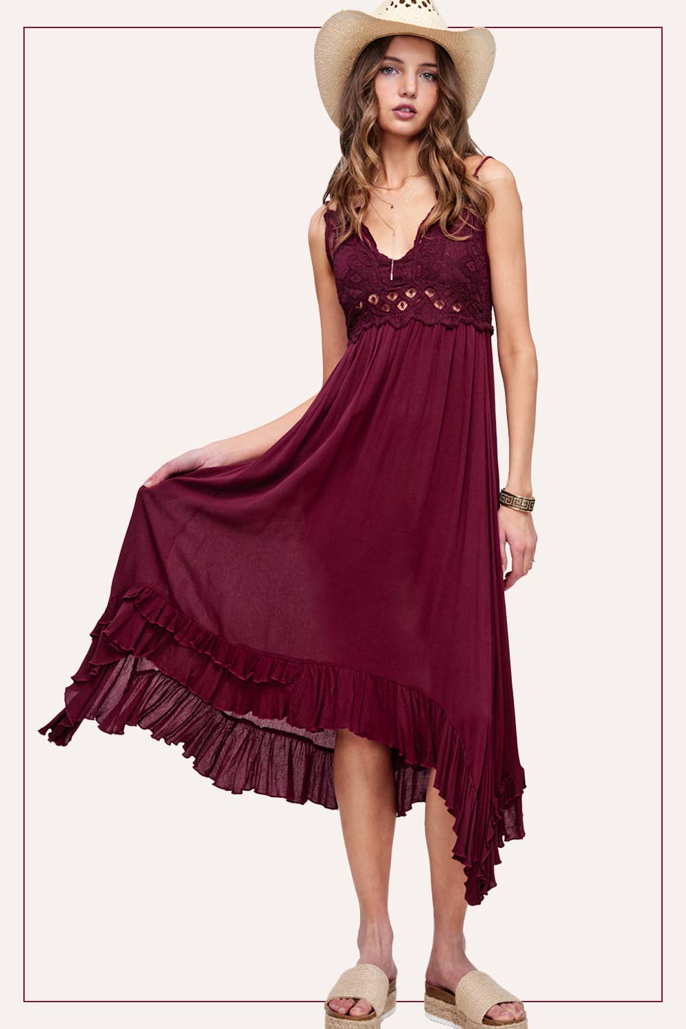 Crochet Lace Trim Bralette Maxi Dress