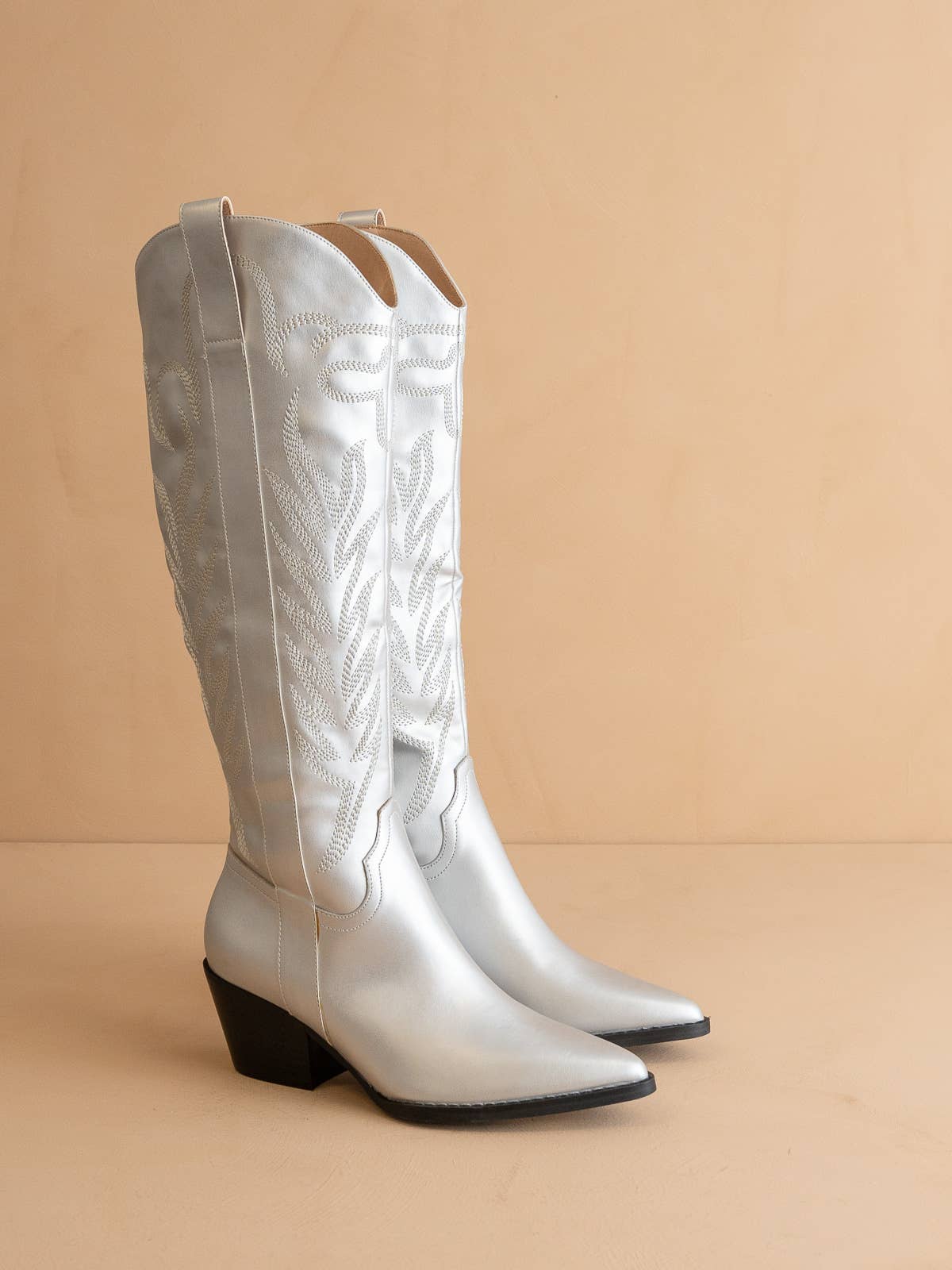 The Samara Silver | Embroidered Western Tall Boot