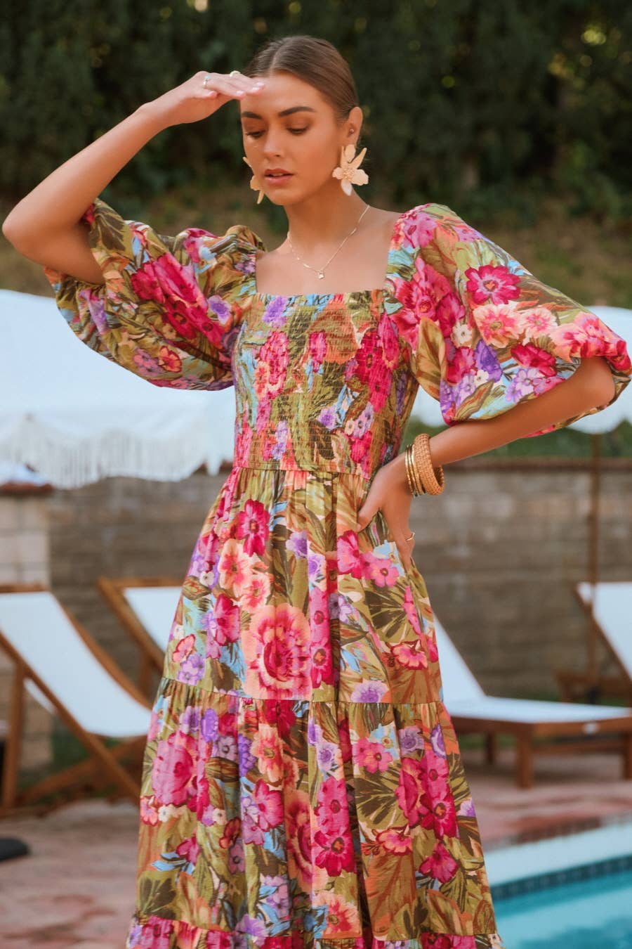 Rose Bubble Sleeve Maxi