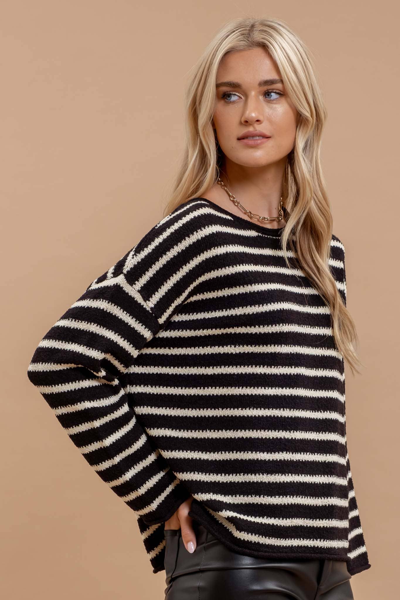 Striped Knit Pullover Sweater