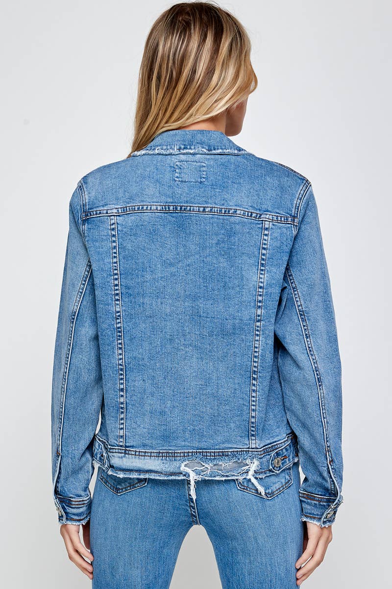 Betty Fitted Raw Hem Denim Jacket