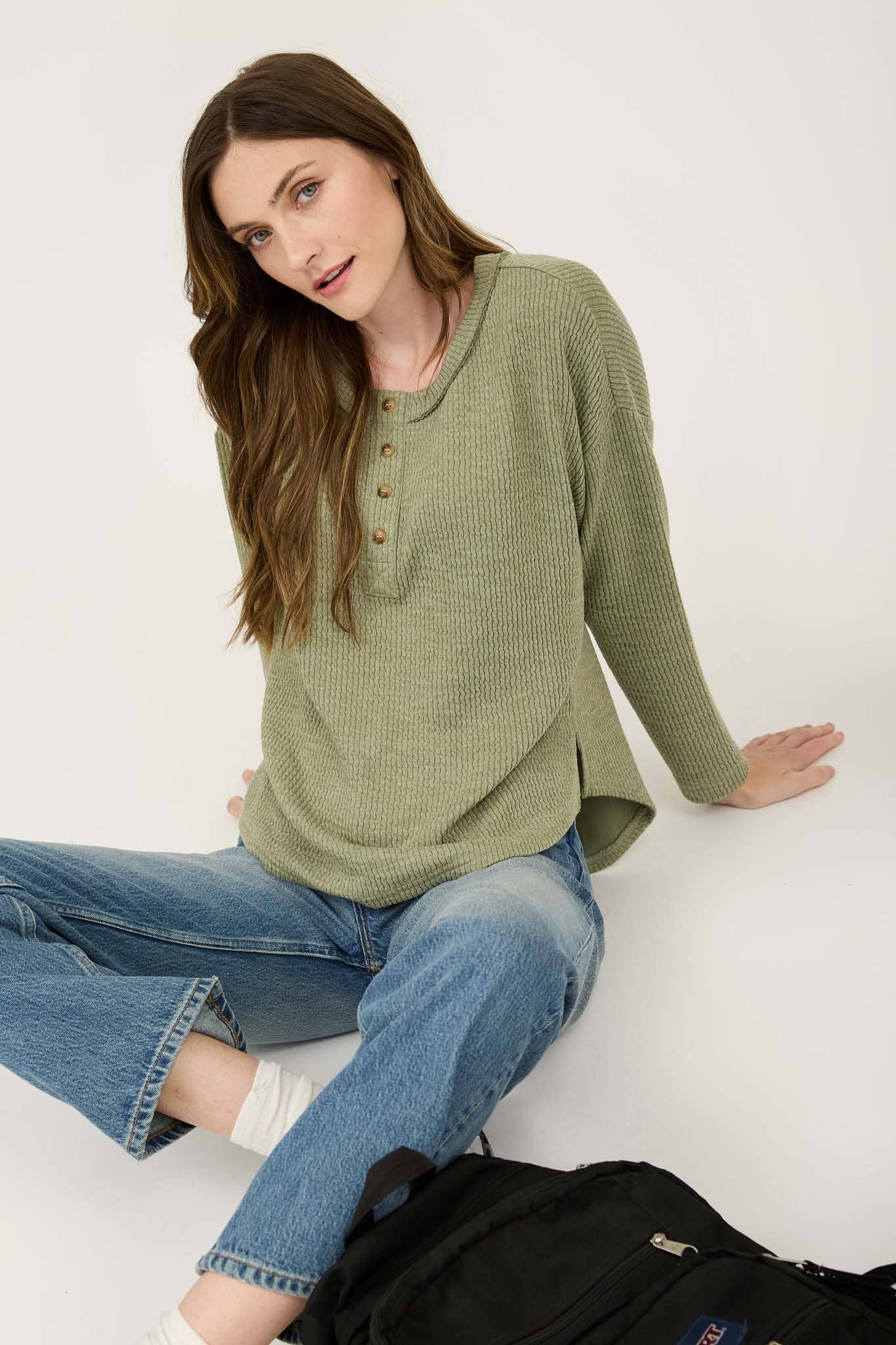 Waffle Knit Henley Long Sleeve