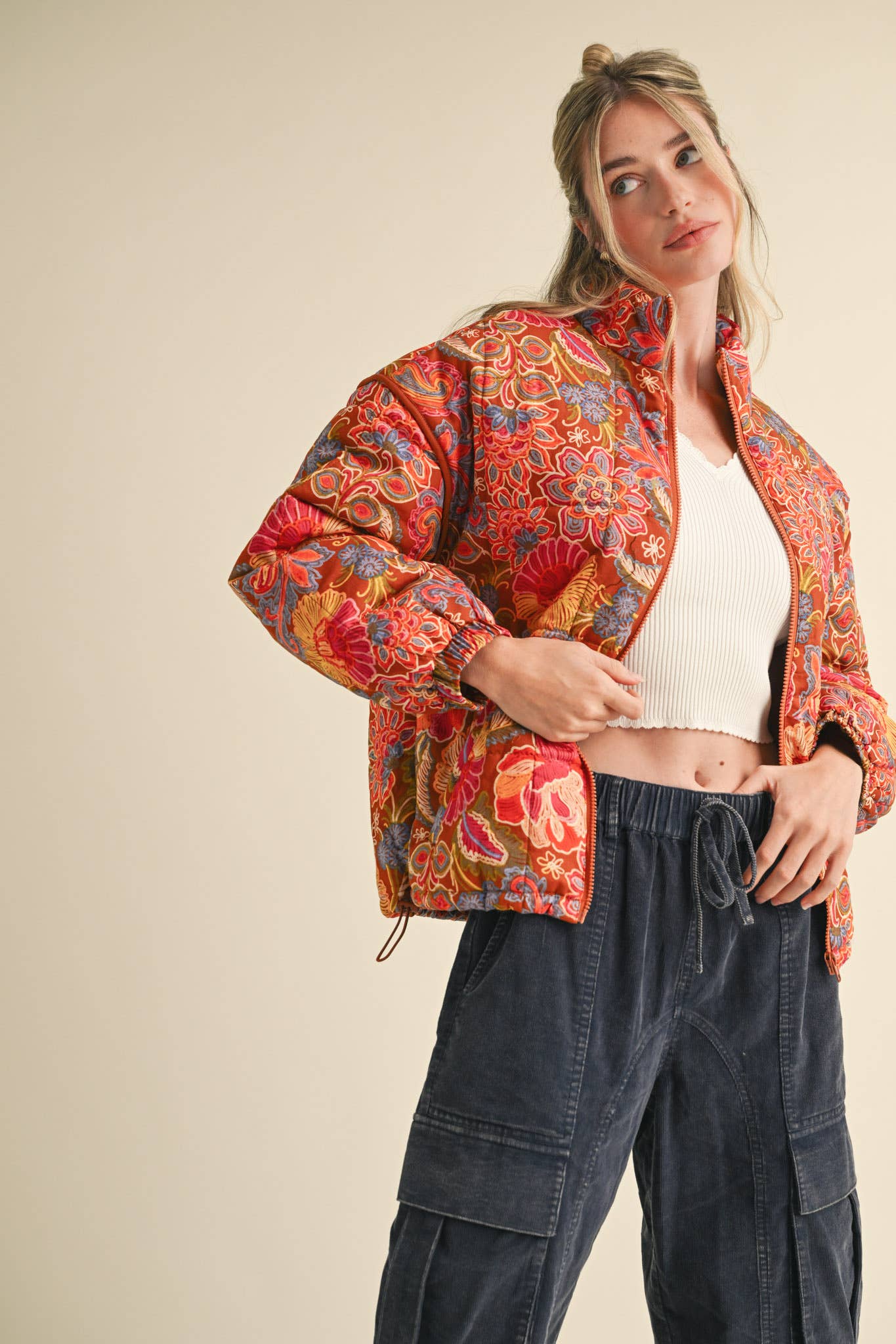 Floral Puff Bomber Jacket