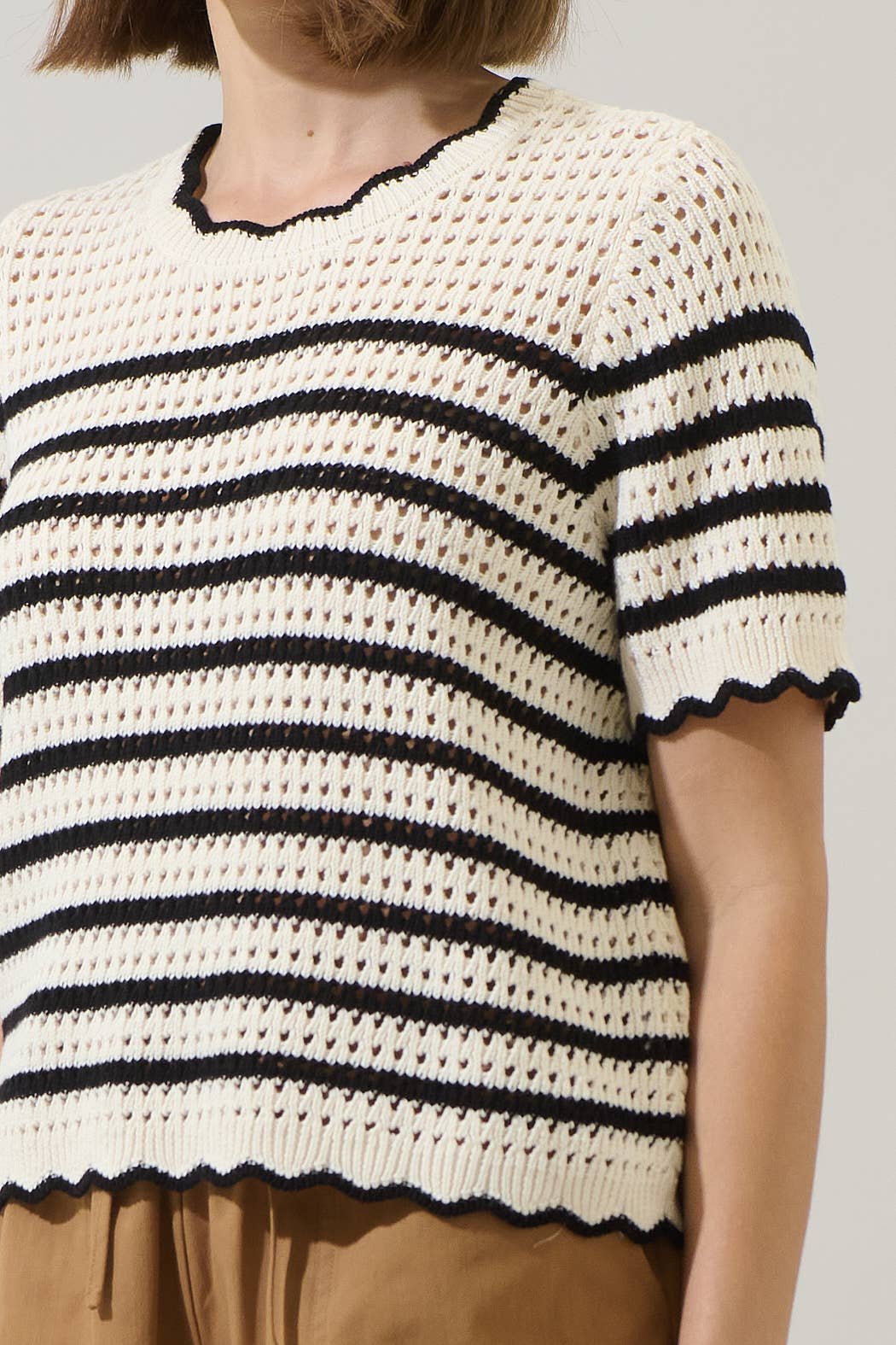 Tarcy Striped Scallop Sweater Top