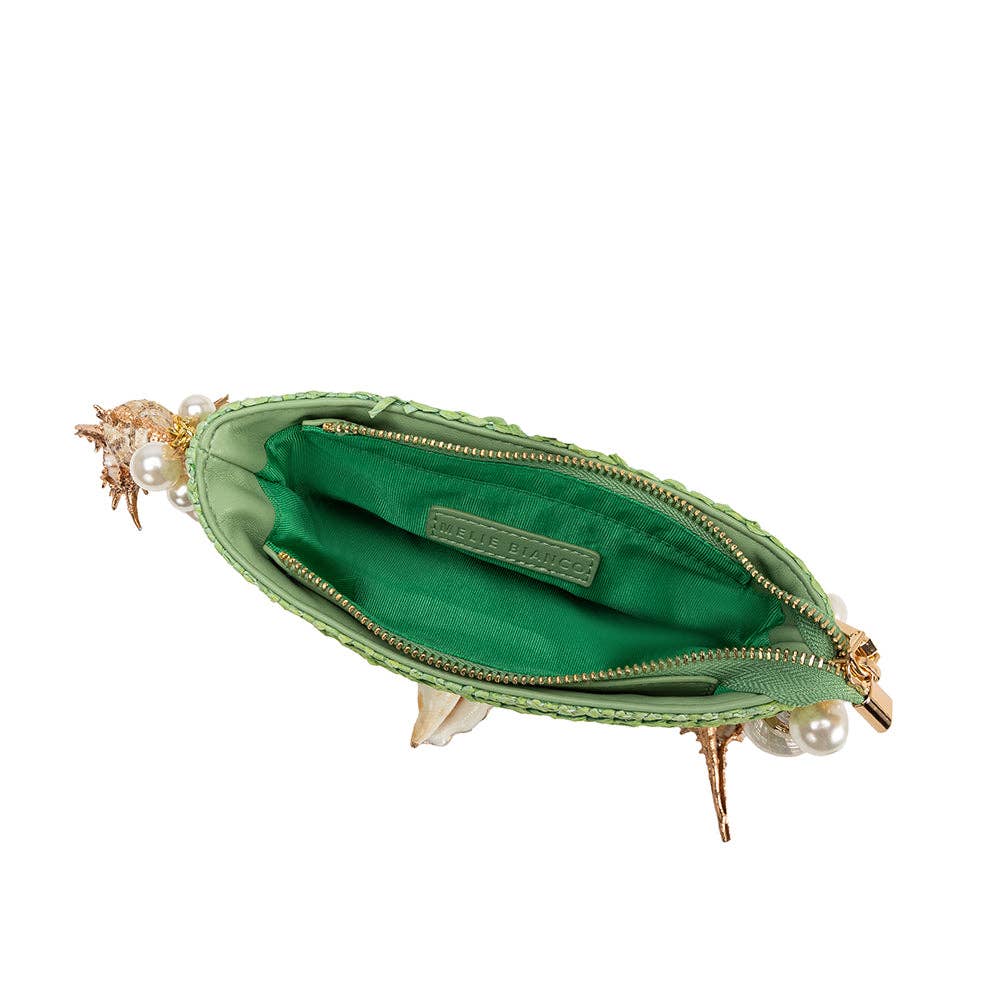Isla Lime Small Shells Straw Top Handle Bag