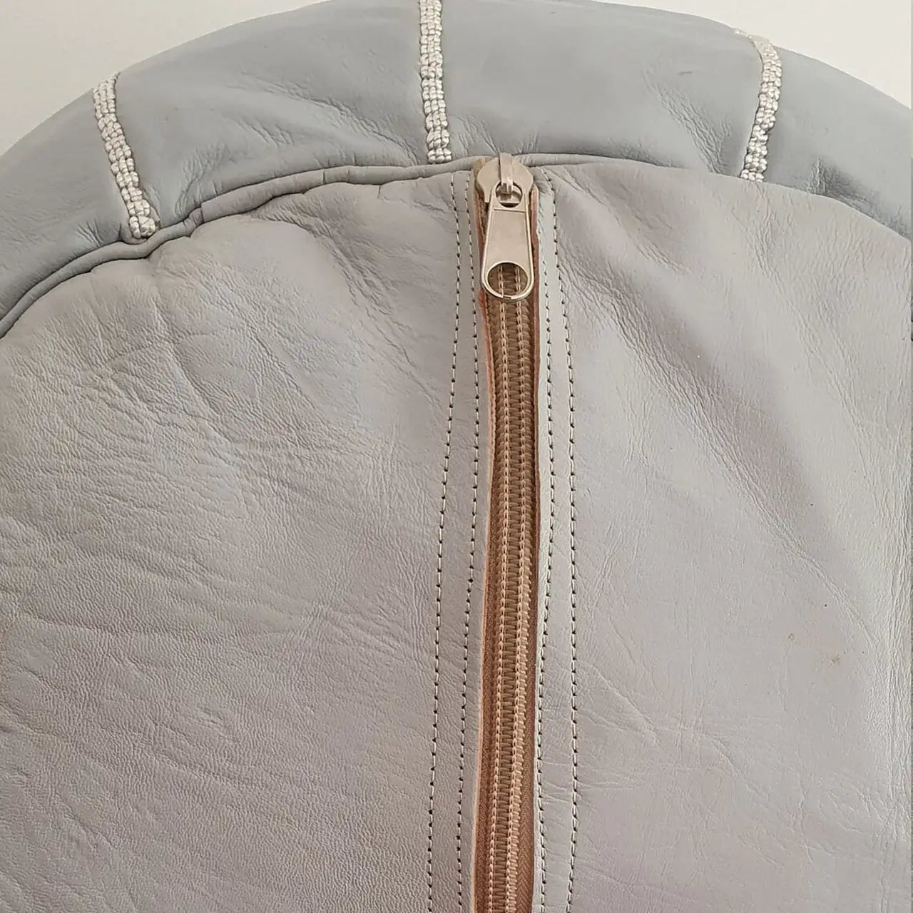 Handcrafted Grey Moroccan Leather Pouf Unfilled