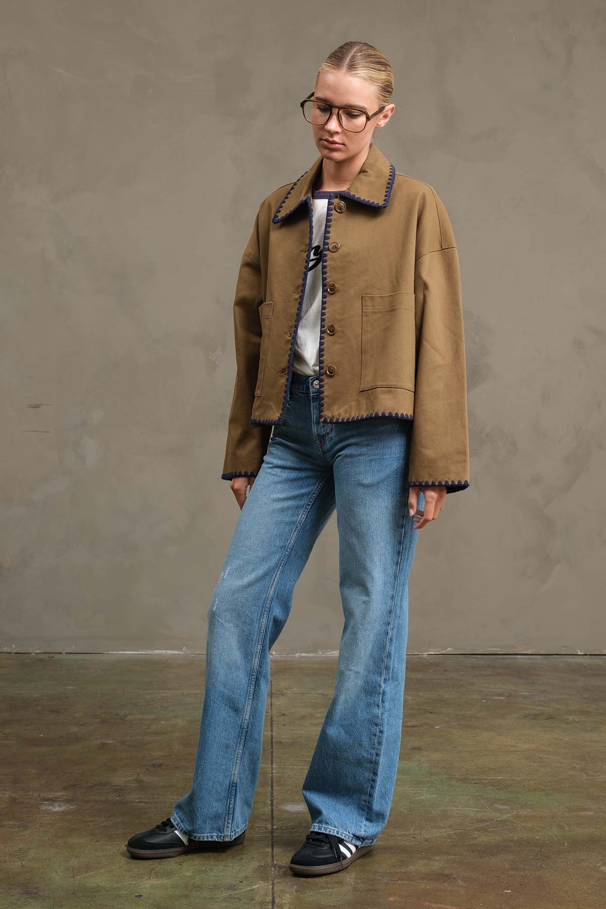 Whipstitch Trim Boxy Jacket