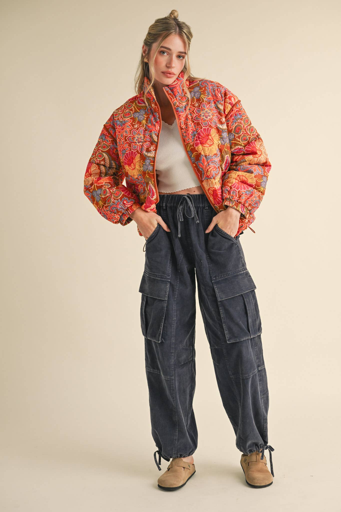Floral Puff Bomber Jacket