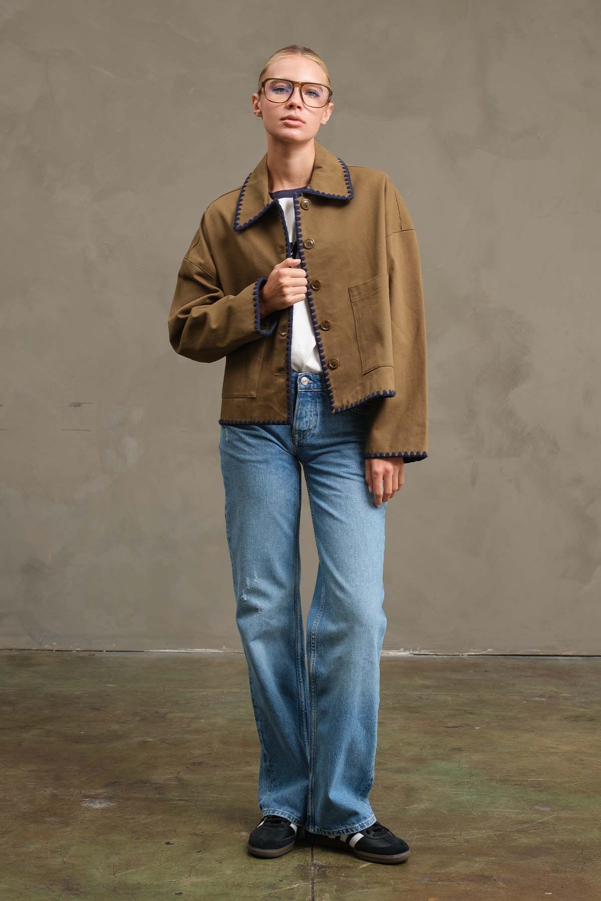 Whipstitch Trim Boxy Jacket