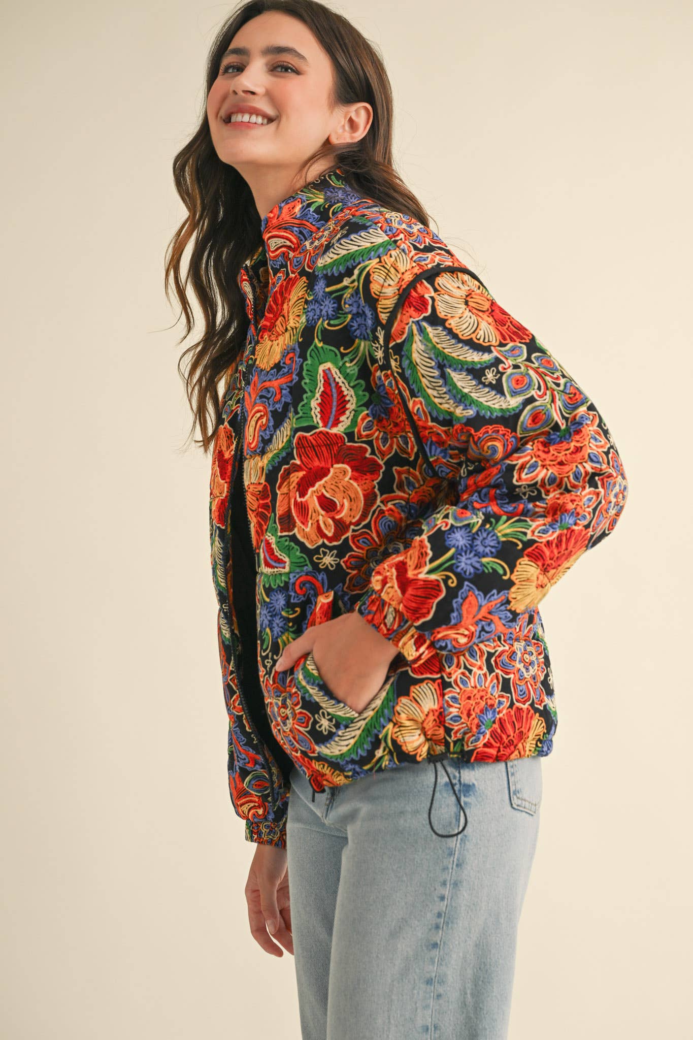 Floral Puff Bomber Jacket