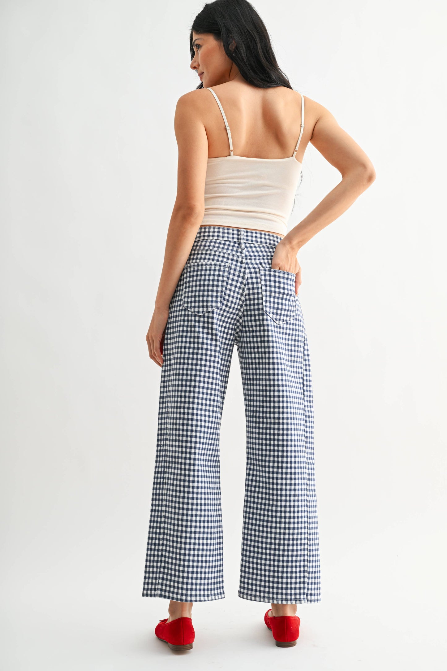 Barrel Jean Twist- Navy Gingham