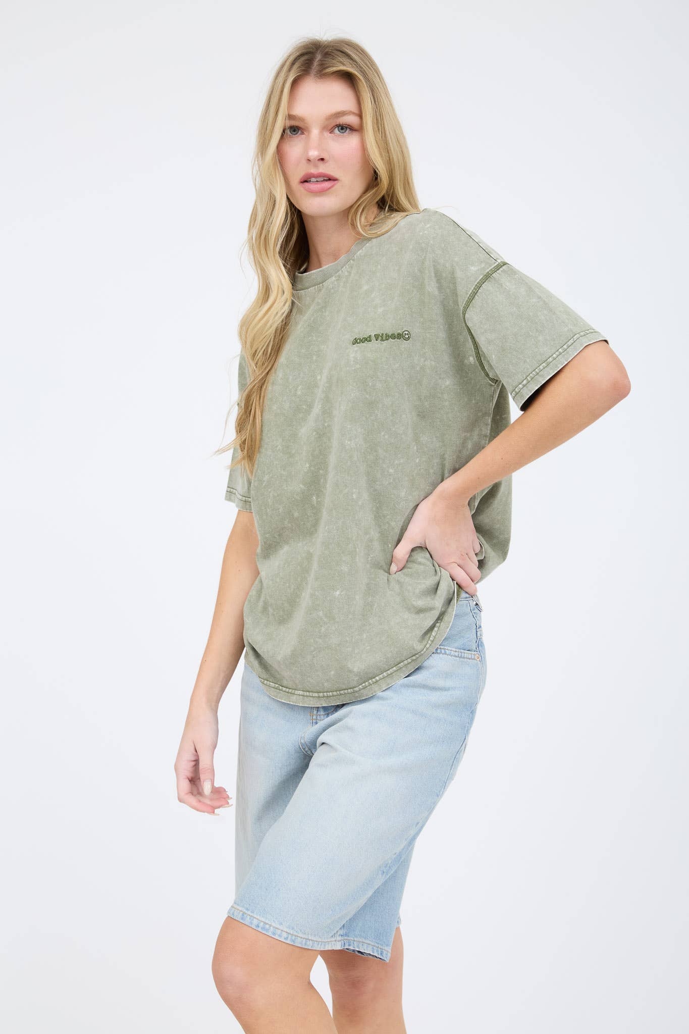 Good Vibes Washed Knit T-Shirt