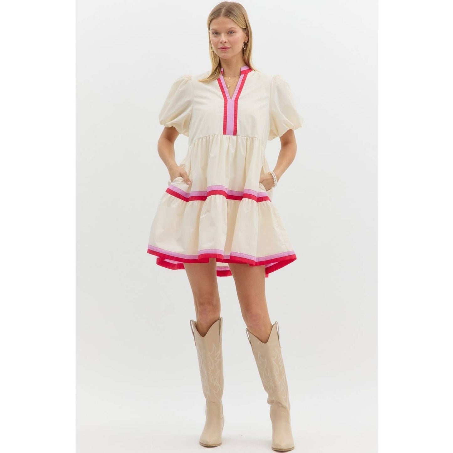 Marcy V-Neck Bubble Mini Dress