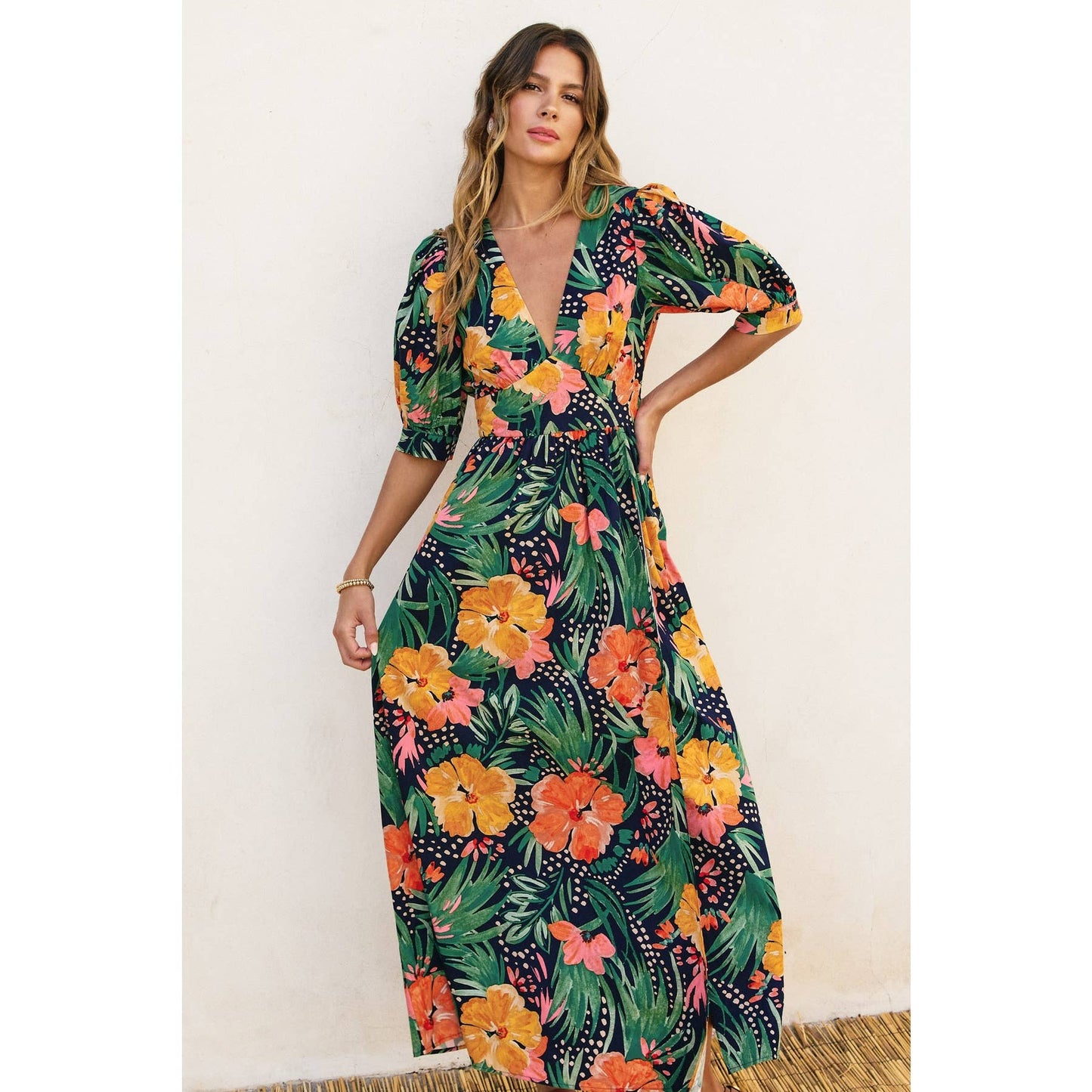 Hibiscus Surplice Slit Maxi Dress