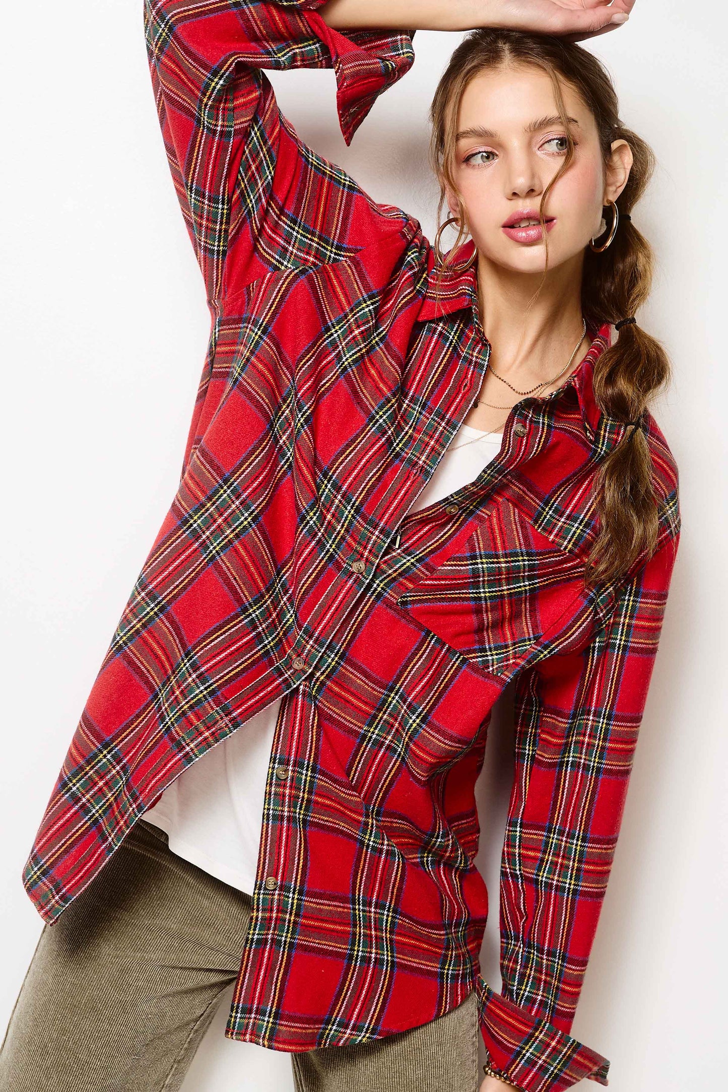 Red Ribbon Plaid Shirt