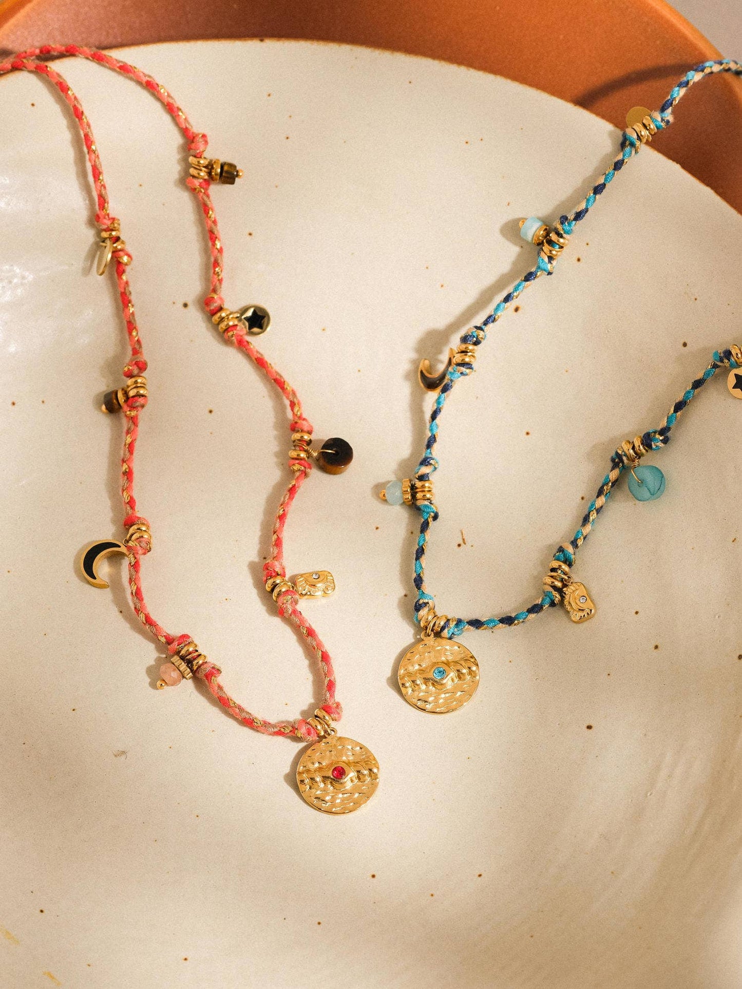 Indina 18K Non-Tarnish Boho Charm Braided Necklace