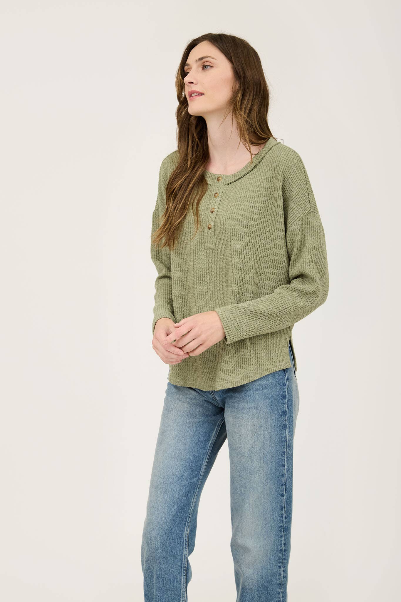 Waffle Knit Henley Long Sleeve