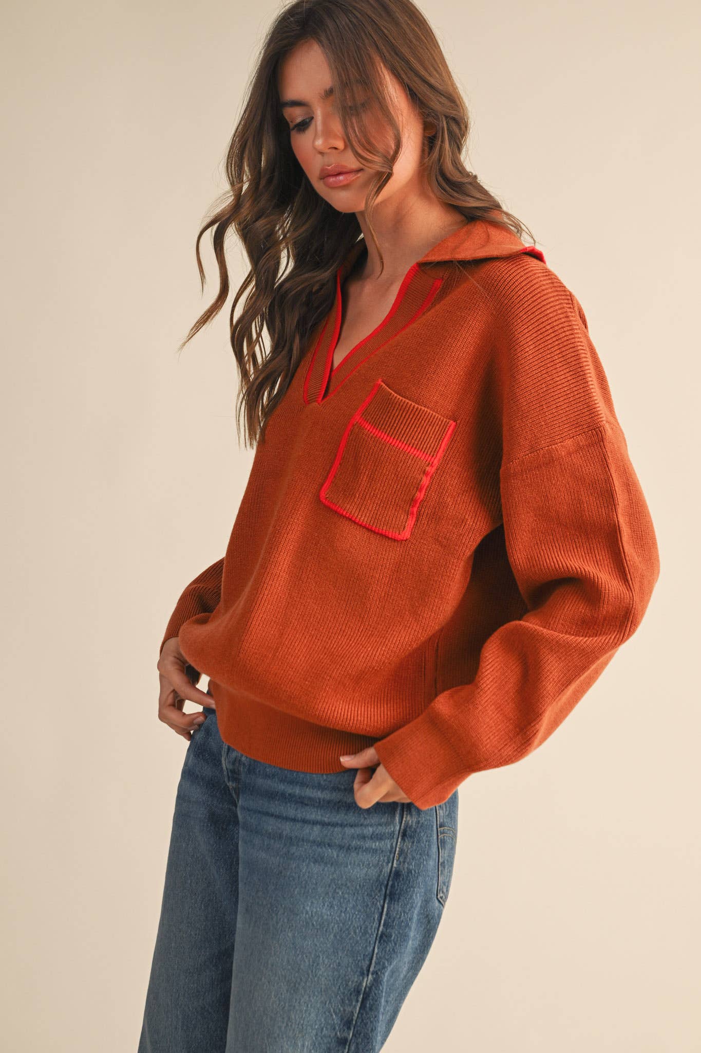 Ribbed Collared Sweater