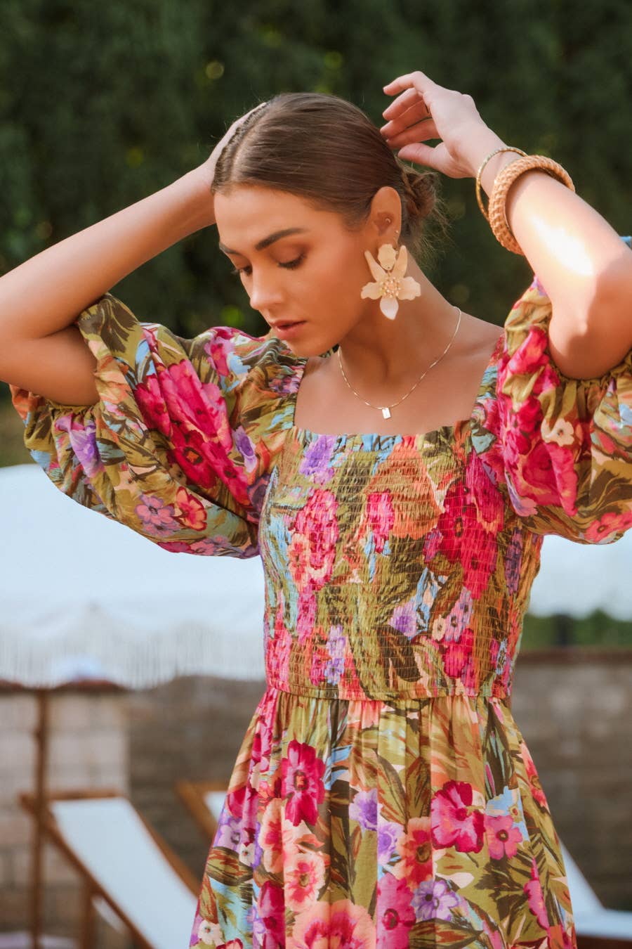 Rose Bubble Sleeve Maxi