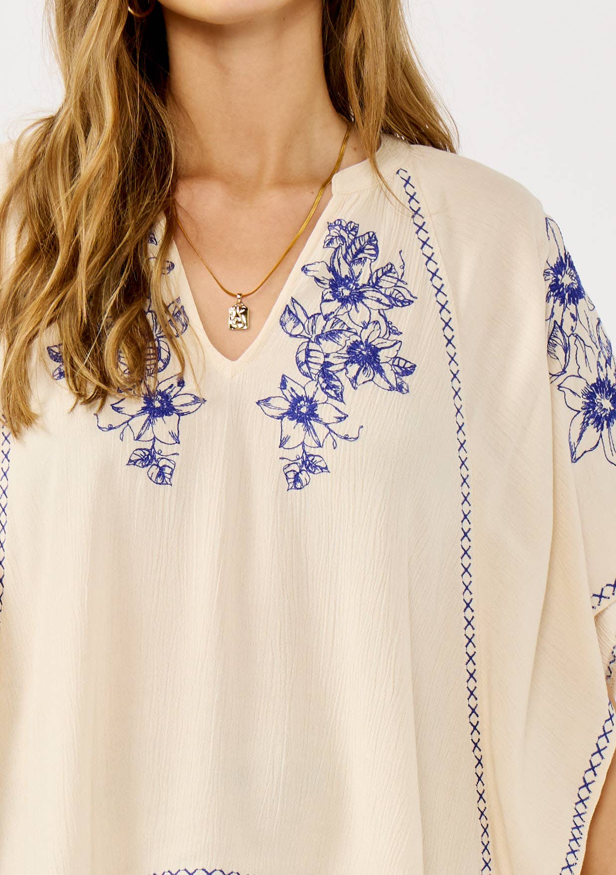 Embroidered Floral V-Neck Stitch Top
