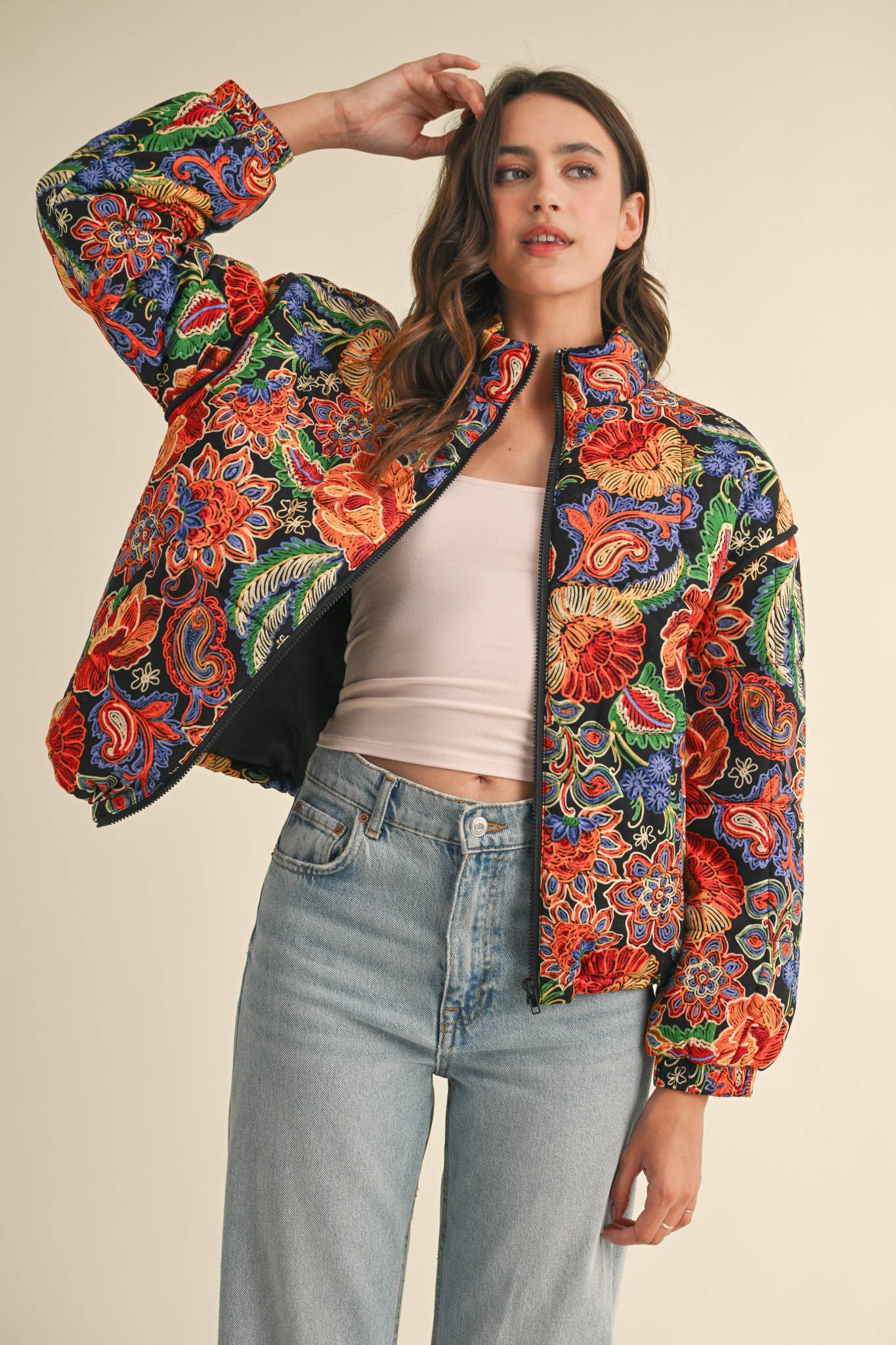 Floral Puff Bomber Jacket
