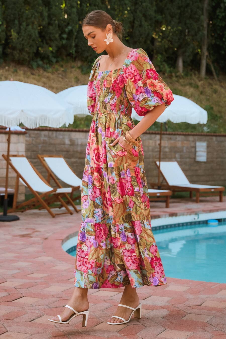 Rose Bubble Sleeve Maxi
