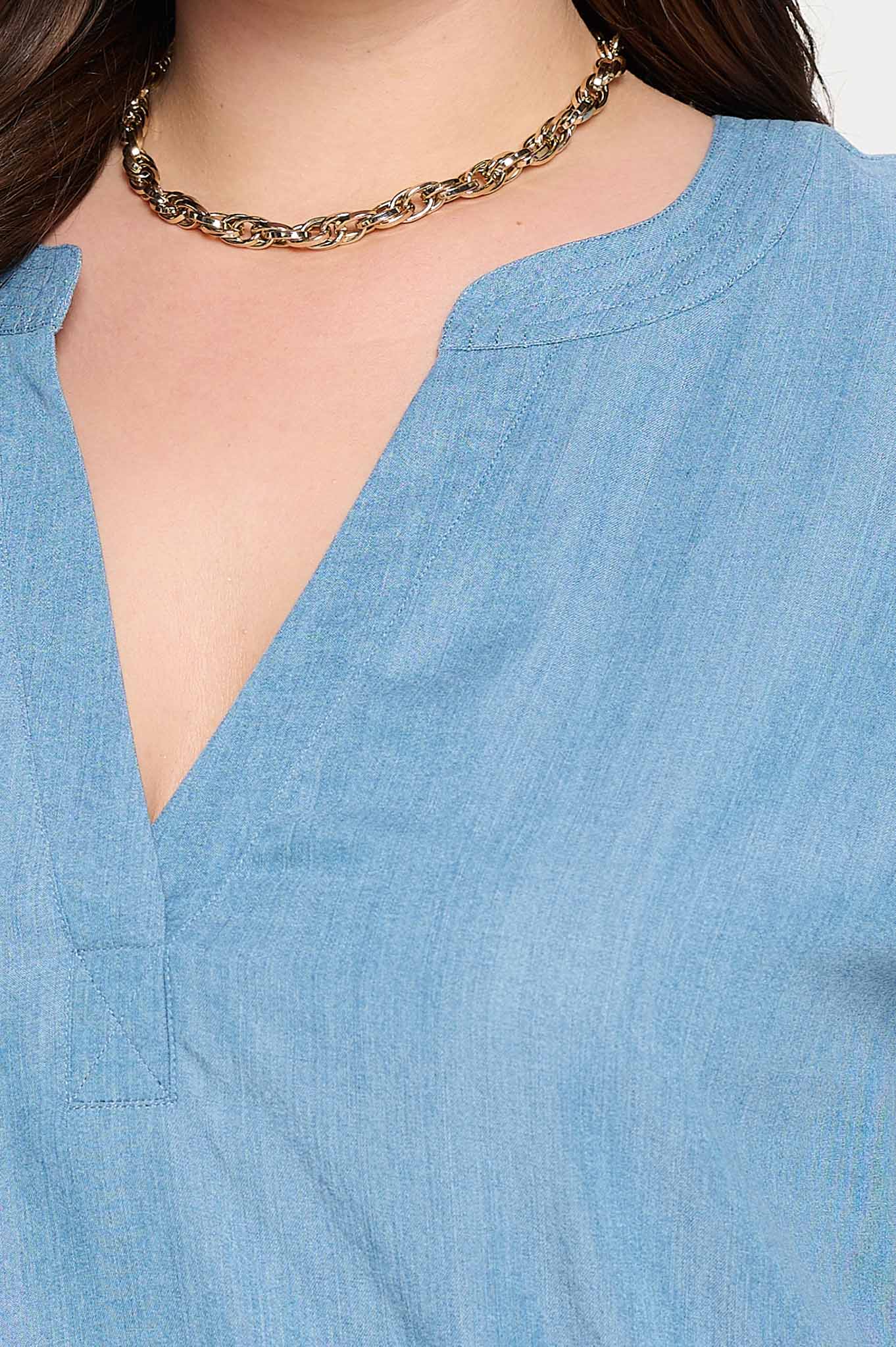 Chambray Split Neck Blouse