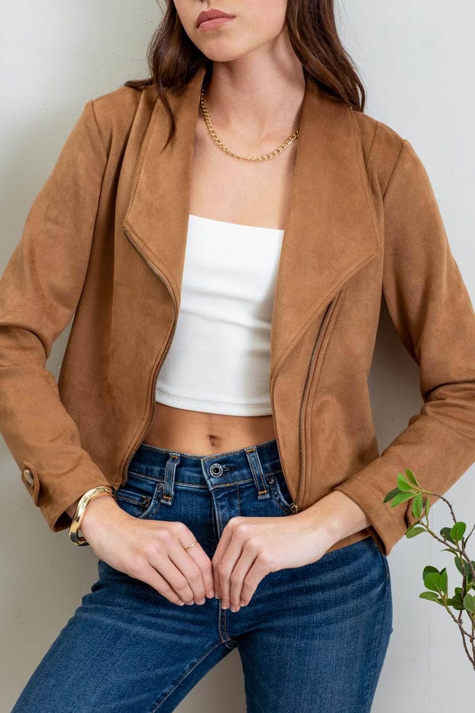 Heather Faux Suede Moto Jacket