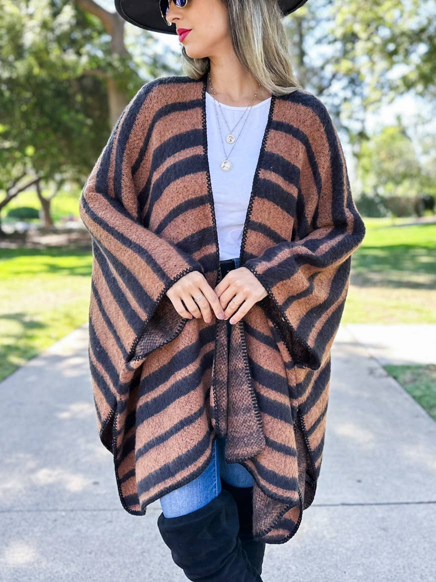 Kara Stripe Knit Ruana Cardigan